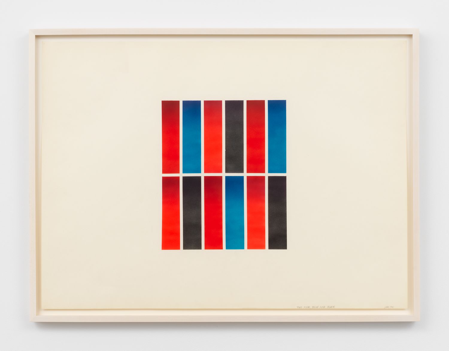 Don Dudley, Two Reds, Blue and Black, 1972, airbrush ink on paper, 23h x 29w in.