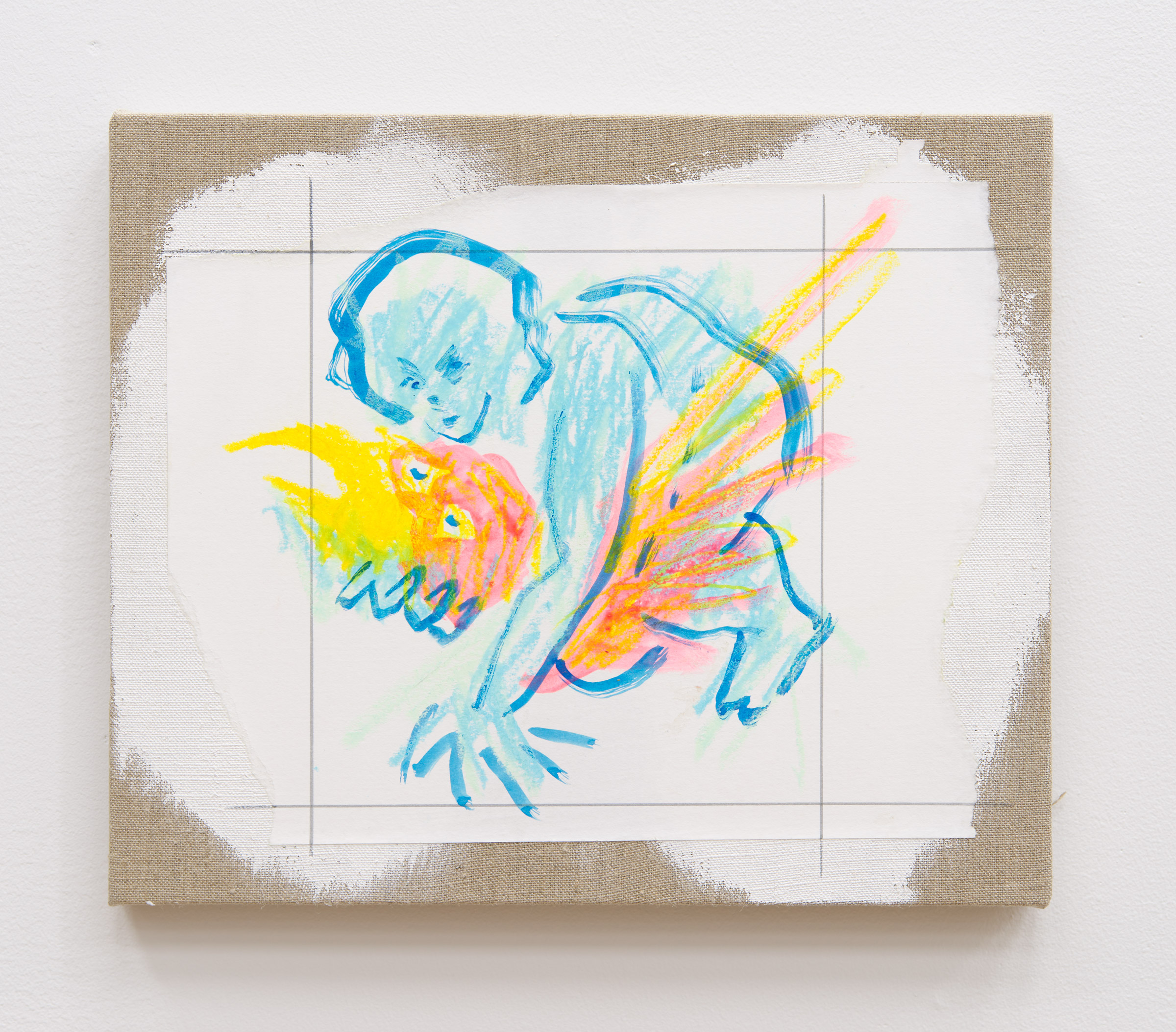 Daniel Boccato, parrotpainting, 2022, Acrylic paint, felt tip marker, gesso, ink, linen, oil pastel, paper, pva adhesive, wood, 11 x 13 x 1 in.