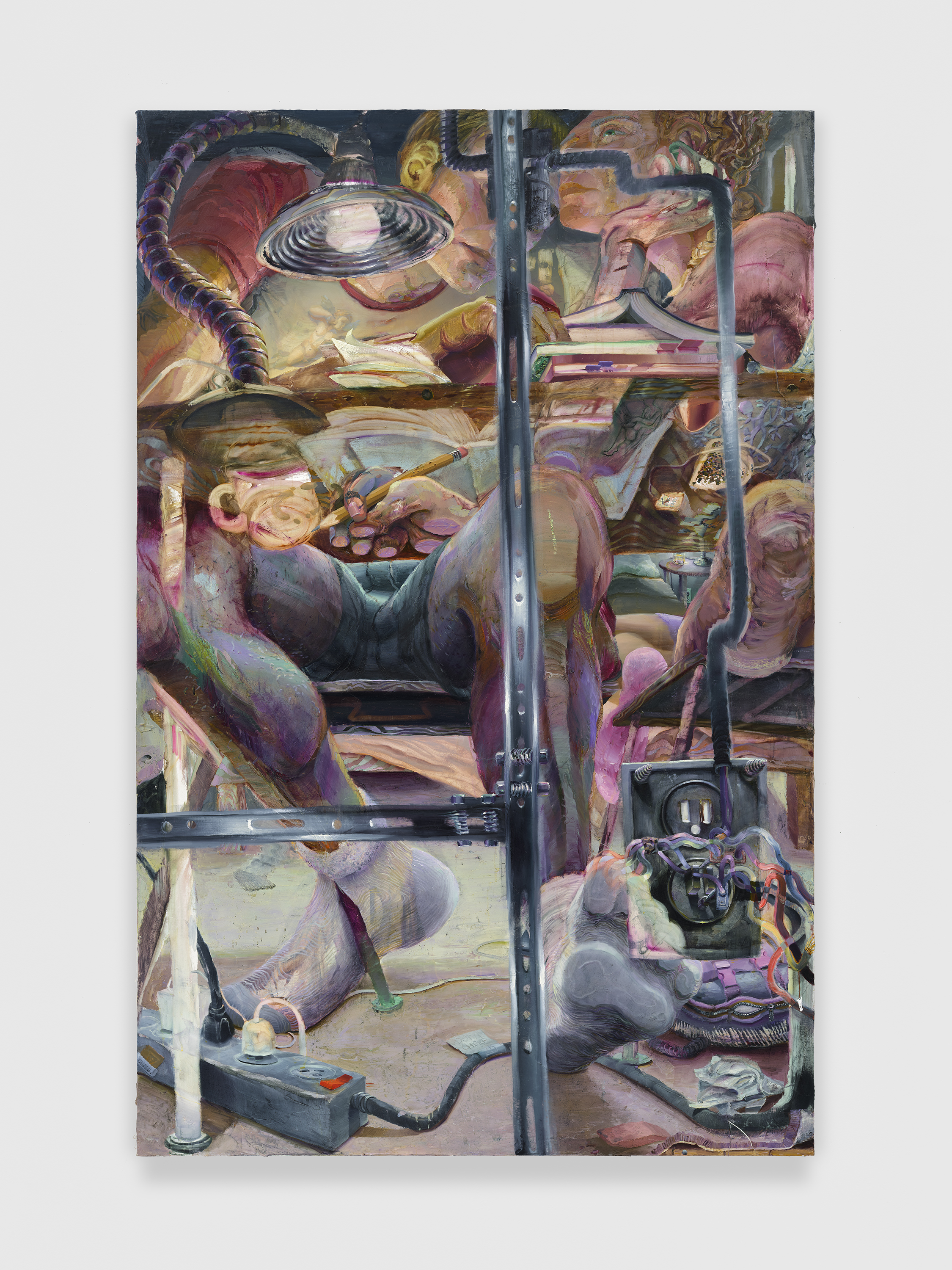 On view in at 95 Orchard Street: Danica Lundy, Inspiration of the poet, 2021, Oil on canvas, 74h x 48w x 1.50d in. Photography by Shark Senesac. Courtesy of the Artist, Super Dakota, Brussels and Collection of Sydney Modern, Art Gallery of New South Wales, Australia. Gift of Raul Danon, 2021.