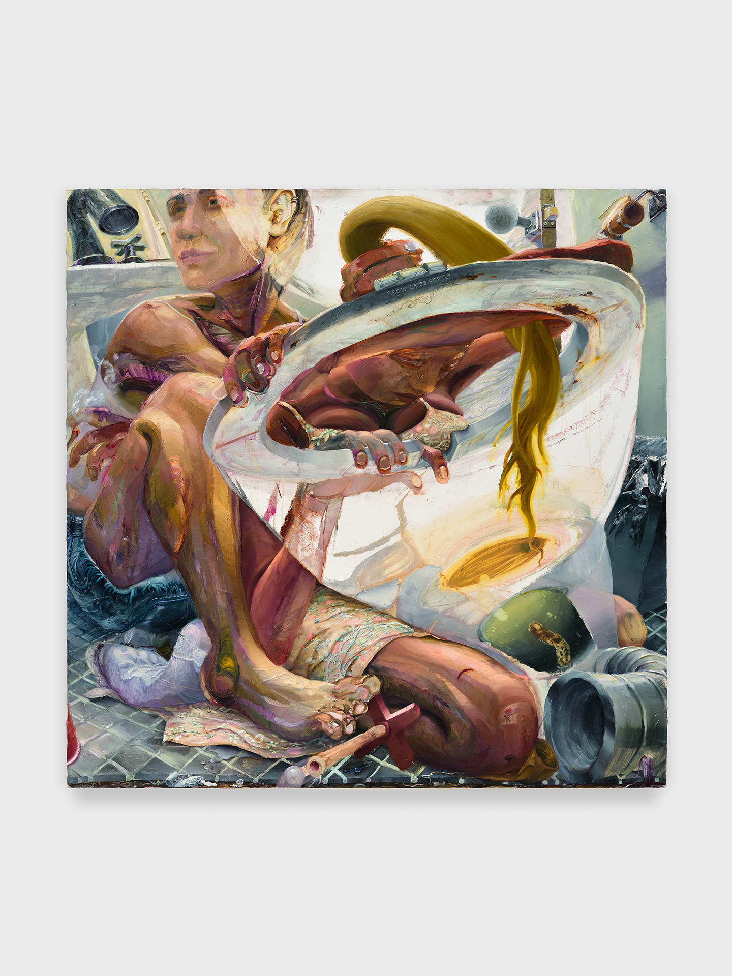 Danica Lundy, Peggy cries softly, 2021, Oil on canvas, 60h x 60w x 1.50d in. Photography by Shark Senesac. Courtesy of the Artist and Super Dakota, Brussels.