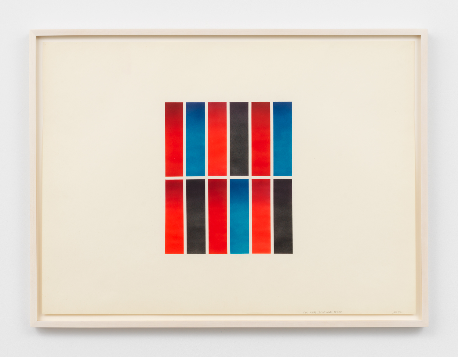 Don Dudley, Two Reds, Blue and Black, 1972, airbrush ink on paper, 23h x 29w in.