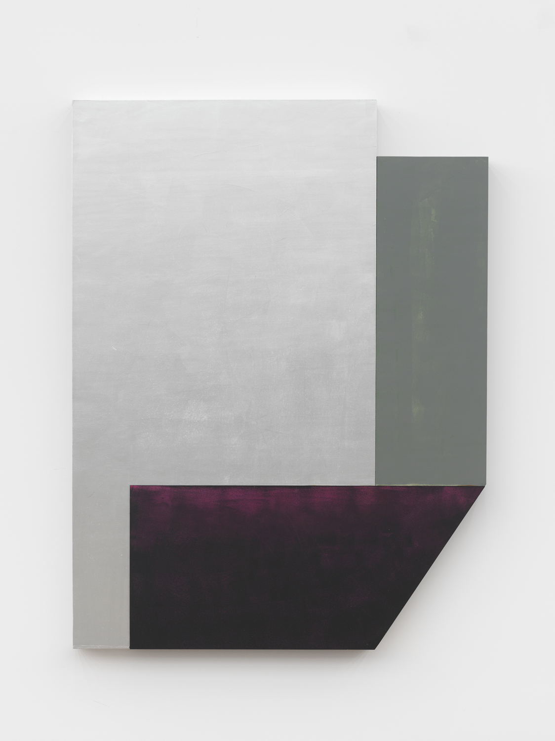 Don Dudley, #141, 2019, Oil-based aluminum enamel and acrylic on birch plywood, 53 3/8 x 40 1/2 x 2 1/2 in.