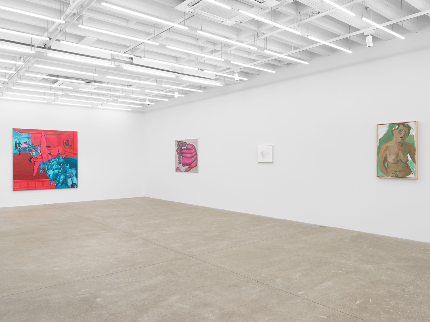 Installation view, Ebecho Muslimova & Maria Lassnig, Magenta Plains, New York, NY, 2025