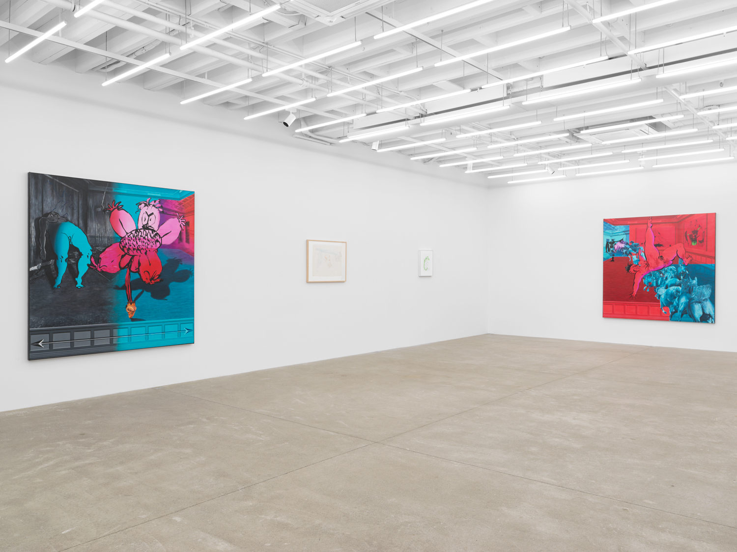 Installation view, Ebecho Muslimova & Maria Lassnig, Magenta Plains, New York, NY, 2025