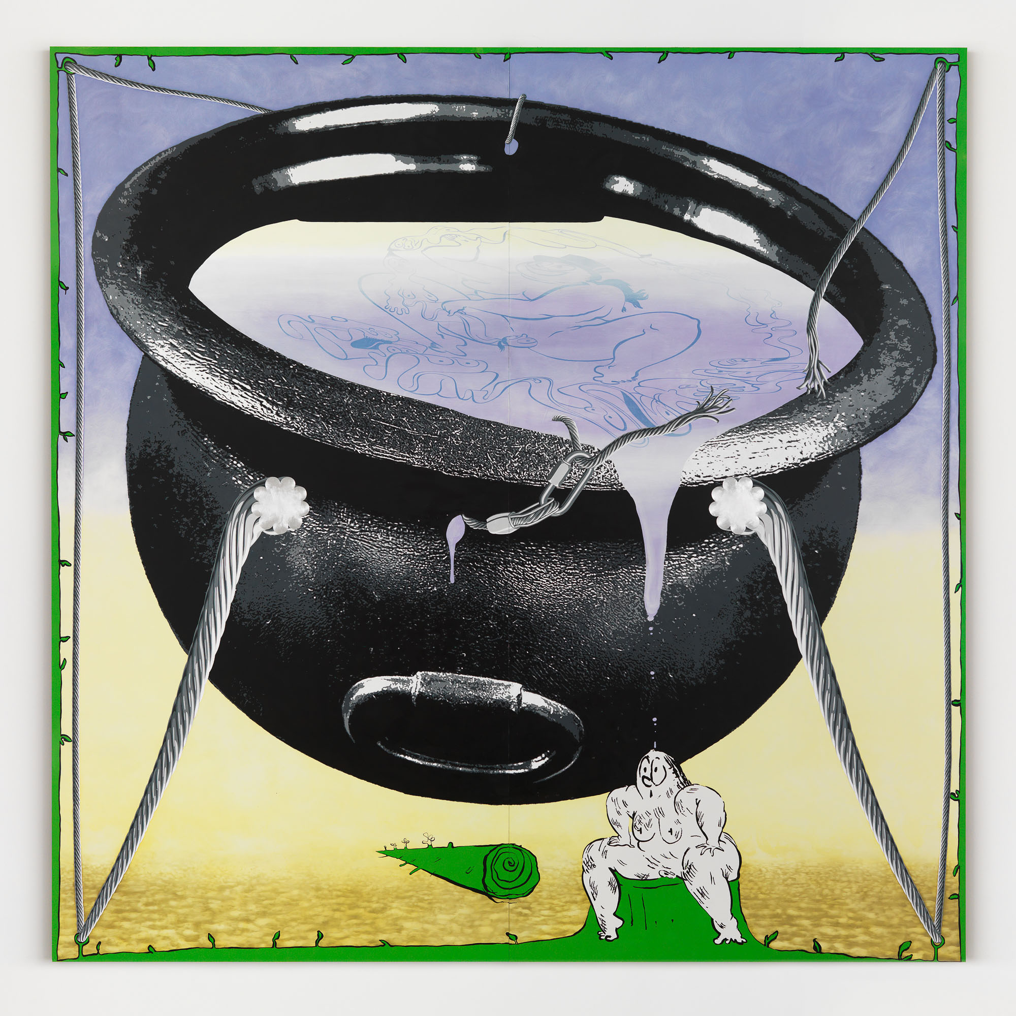 Ebecho Muslimova, Fatebe Magic and Witchcraft, 2022, Enamel and oil paint on Dibond aluminum, 96 x 96 in.