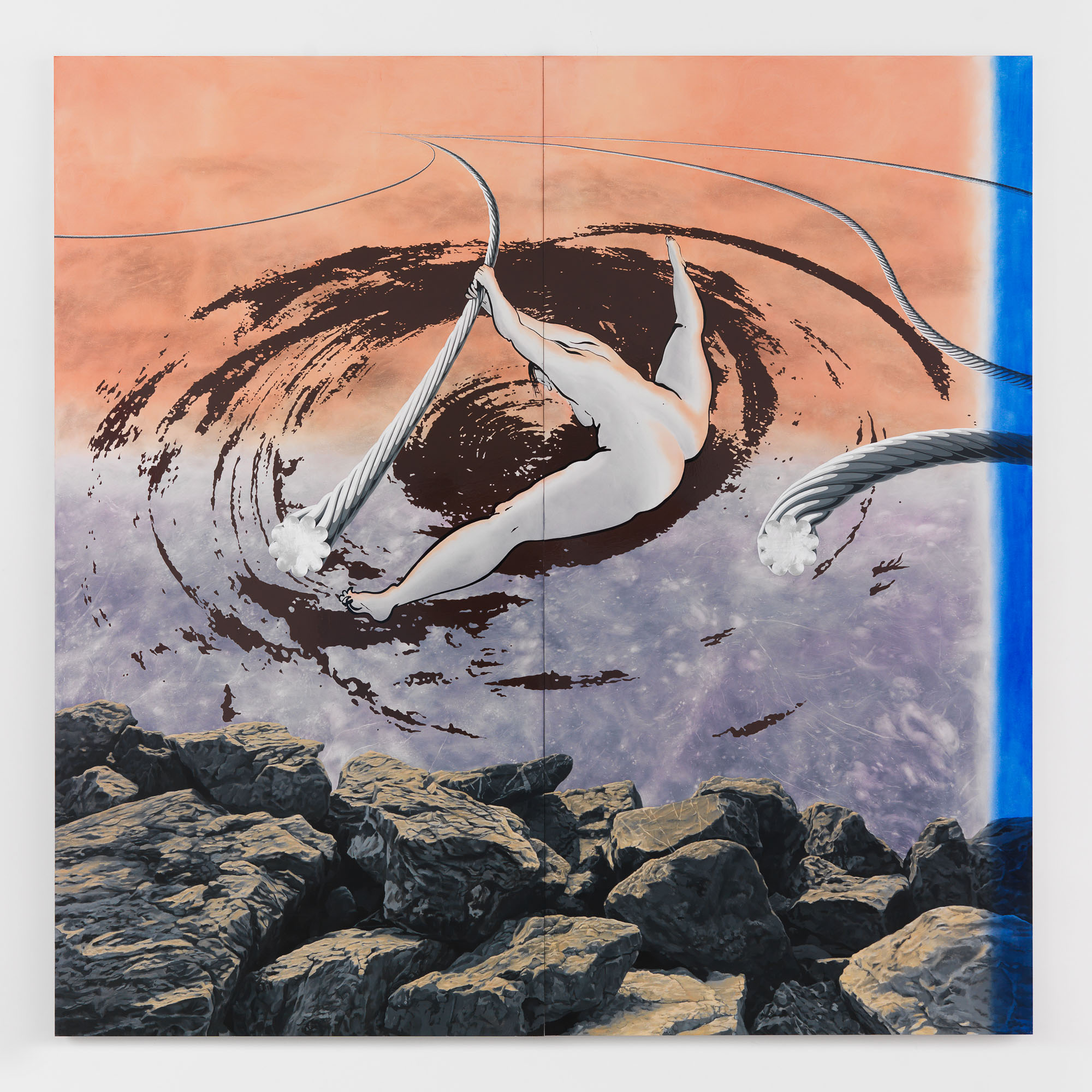 Ebecho Muslimova, Fatebe Sunrise On Ice, 2022, Enamel and oil paint on Dibond aluminum, 96 x 96 in.