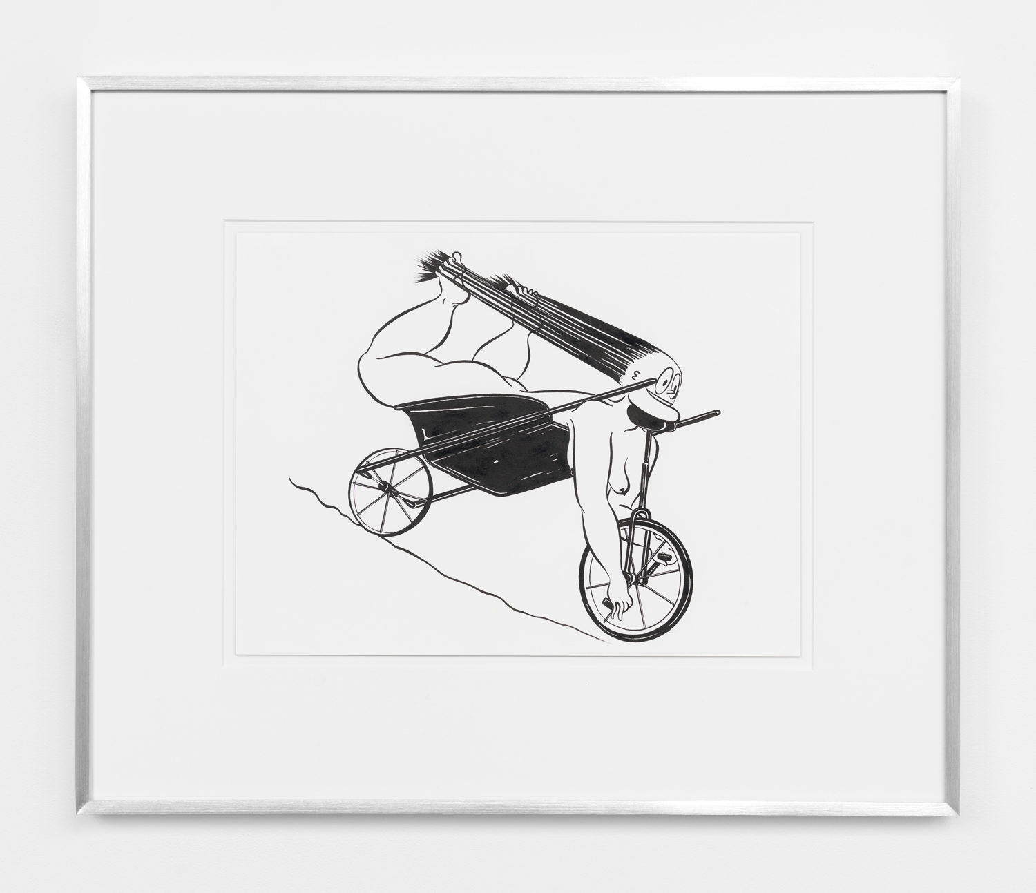 Ebecho Muslimova, Fatebe Wheelbarrow Unicycle, 2017, ink on paper, 9h x 12w in.