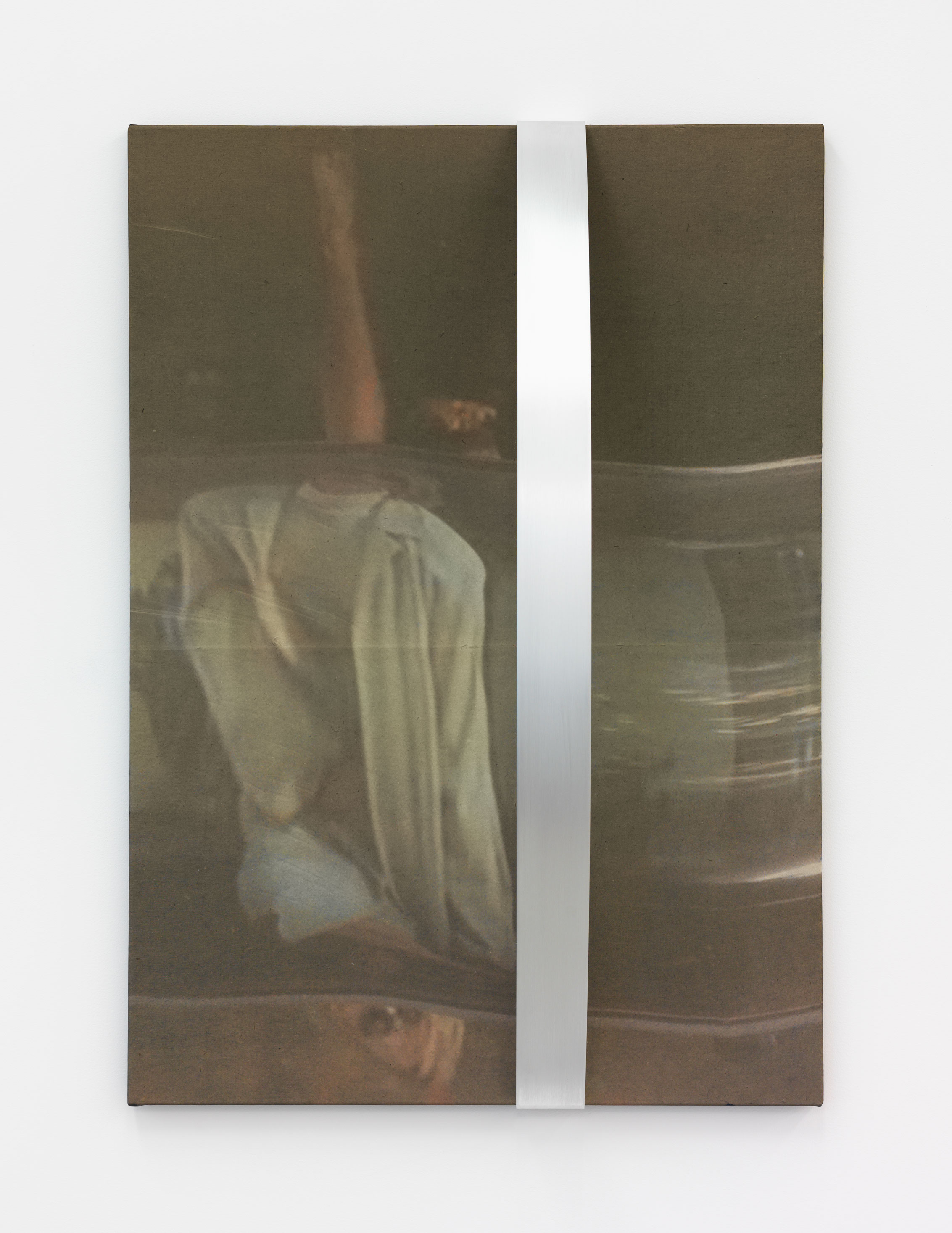 Ariane Schick, Eve's Foyer, 2016, canvas, paper, printed organza and aluminum, 24h x 35w in.