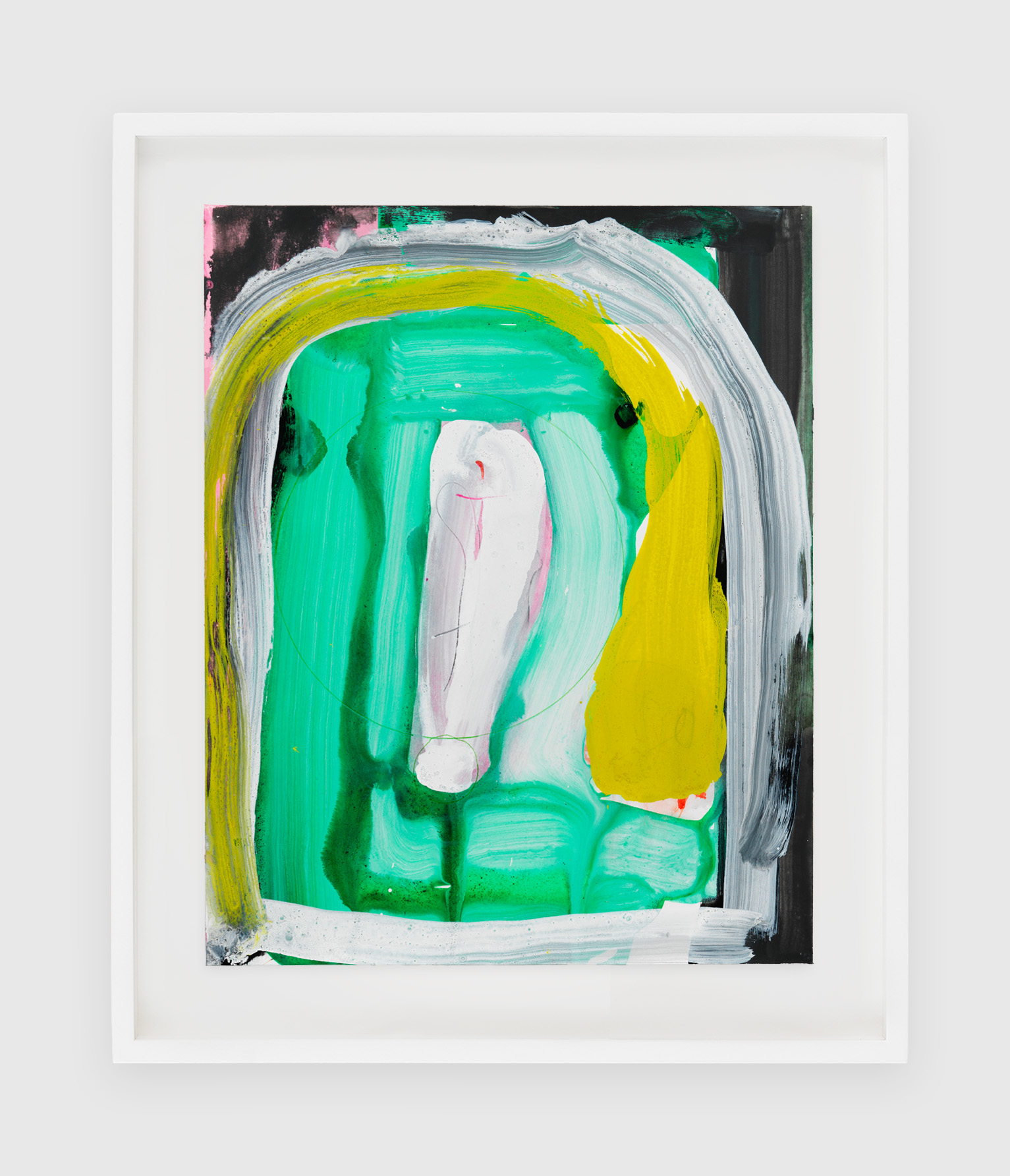 Janis Provisor, Pillow Talk, 2025, Watercolor, gouache, pencil, and crayon on paper, Unframed: 22 1/2 x 18 in., Framed: 27 1/4 x 22 1/2 in.