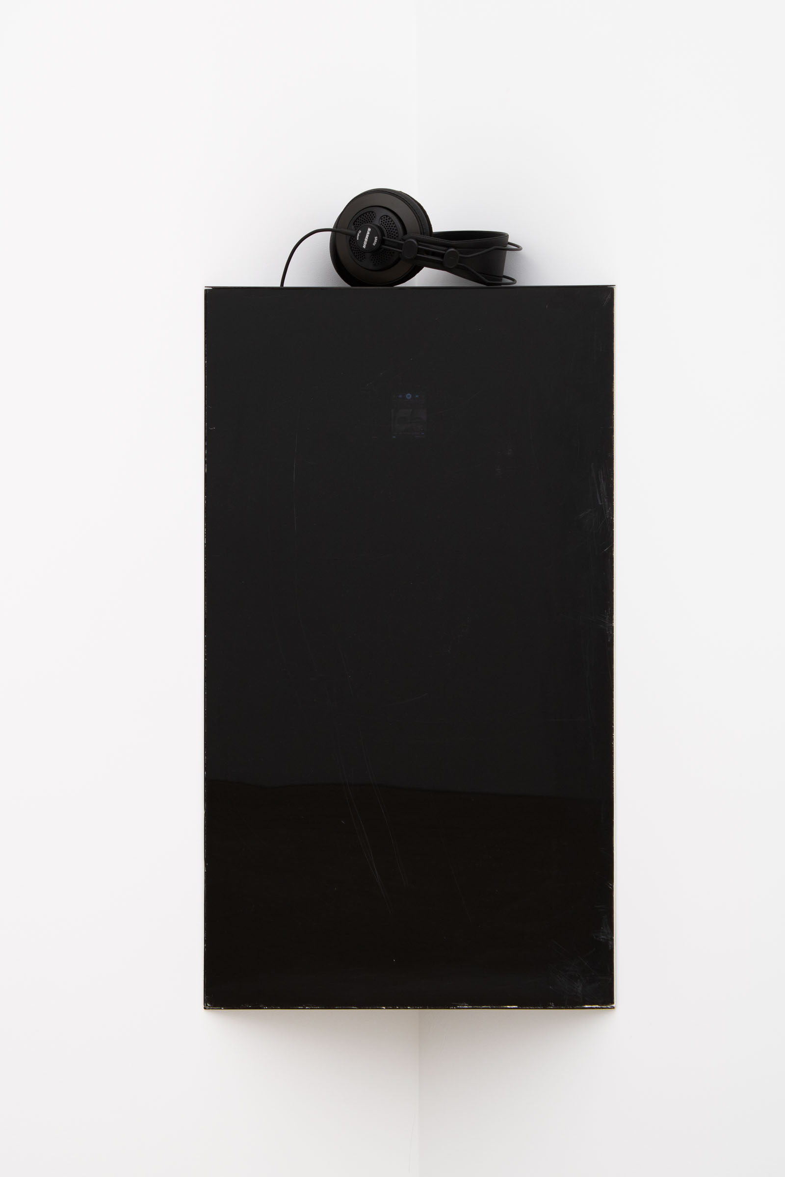 Liza Lacroix, Robert J. for L.L., 2023, Plexi, mp3 player, headphones, audio recording 11 min 1 sec, 30 x 17 1/4 x 8 1/2 in.