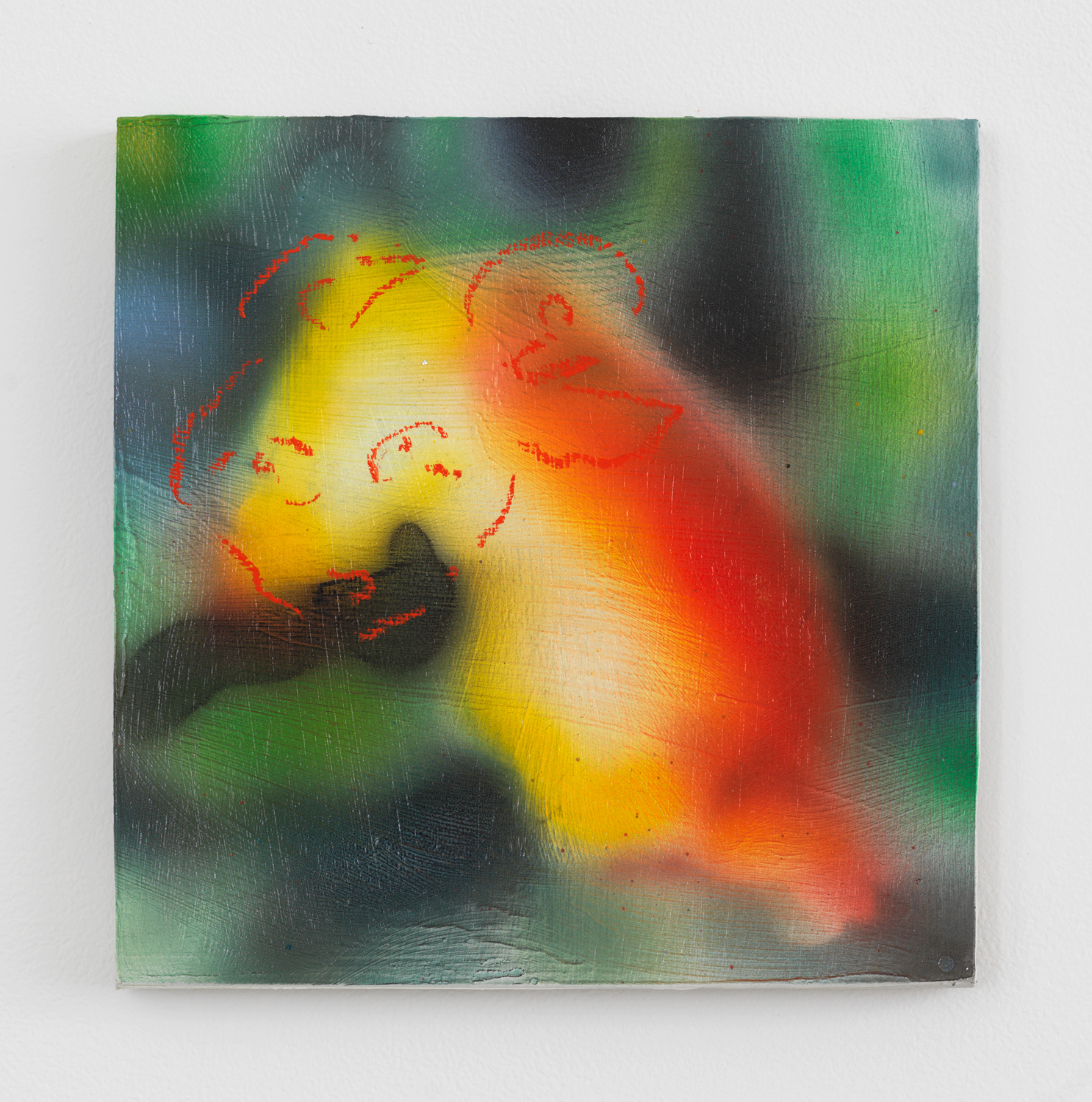 Rachel Rossin, Glowing Bone, 2021, Oil stick and airbrushed acrylic on panel, 8 x 8 in.