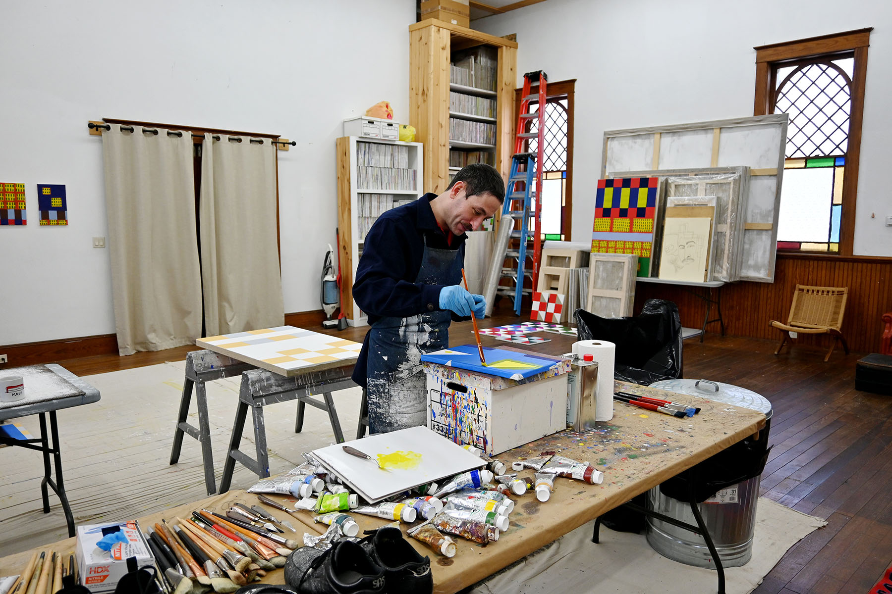 Studio visit with Joshua Abelow in Harris, NY, 2021. Photo by Dani Arnica.