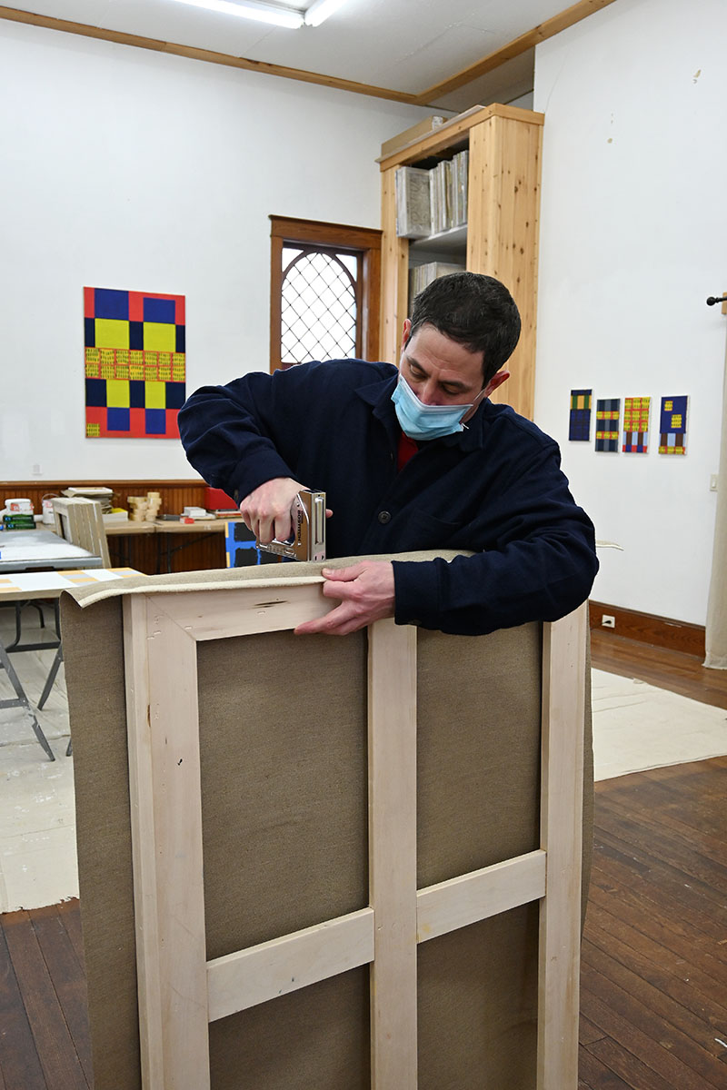 Studio visit with Joshua Abelow in Harris, NY, 2021. Photo by Dani Arnica.