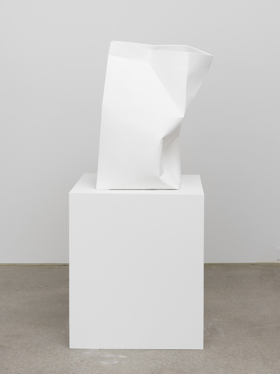 Nathaniel Robinson, Carton (1), 2019, fiberglass-reinforced gypsum cement, paint, sculpture: 27h x 18w x 18d in; plinth: 28h x 24w x 24d in; overall: 55h x 24w x 24d in.