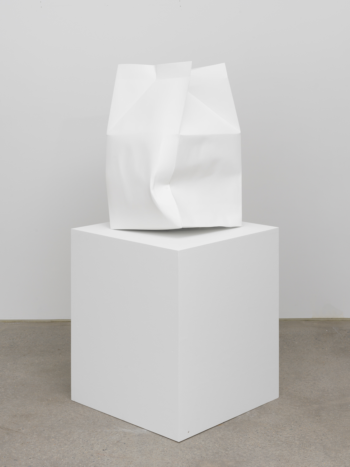 Nathaniel Robinson, Carton (1), 2019, fiberglass-reinforced gypsum cement, paint, sculpture: 27h x 18w x 18d in; plinth: 28h x 24w x 24d in; overall: 55h x 24w x 24d in.