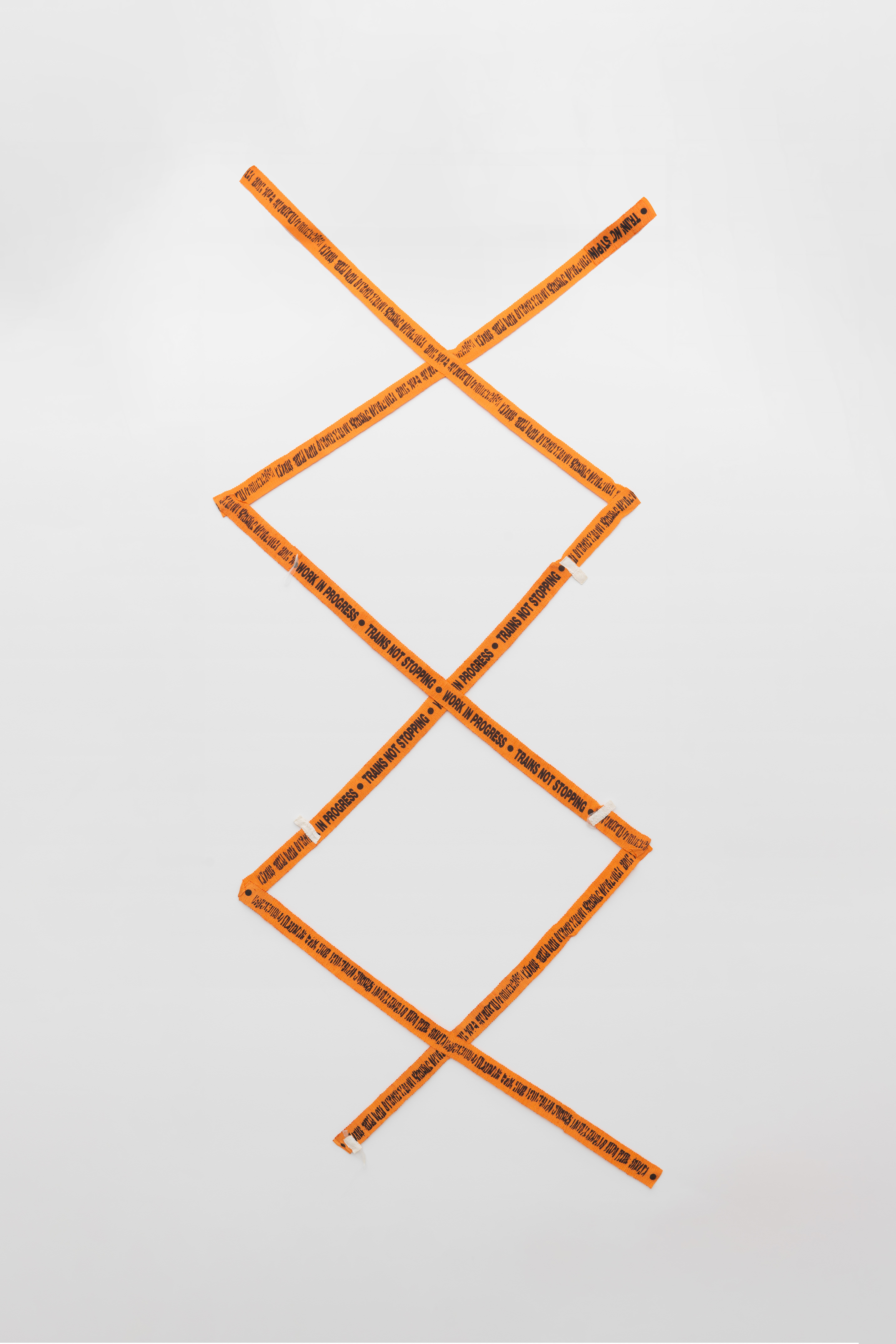 Hana Miletić, Materials, 2025, Hand-woven and UV-printed textile (carrot orange organic linen, dark apricot recycled cotton, and dark orange raw wool), 110 1/4 x 55 1/8 x 3/8 in.