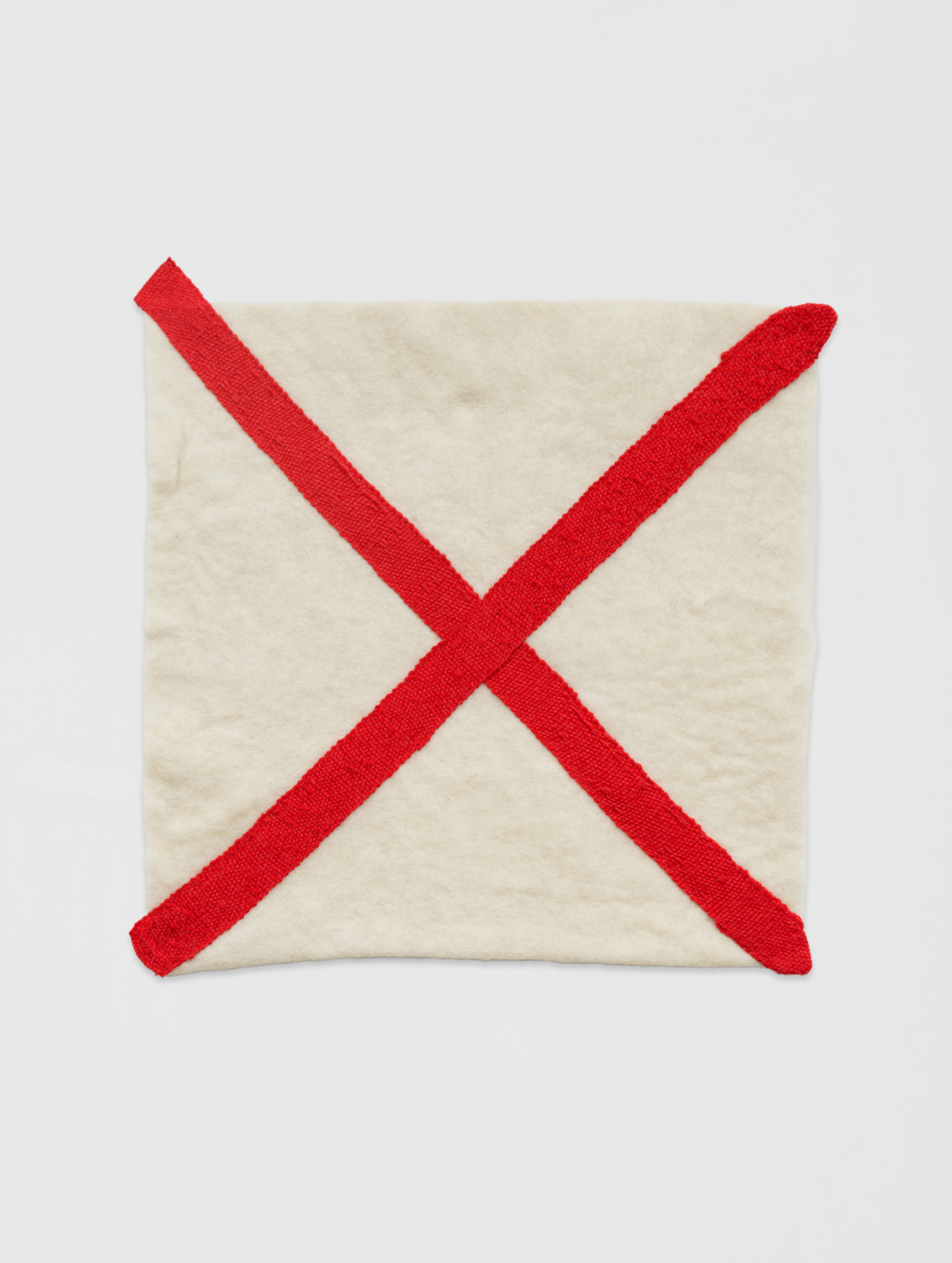 Hana Miletić, Materials, 2023, Felted and hand-woven textile (beige organic raw wool, cherry red organic wool, and deep red mercerised cotton), 20 7/8 x 20 7/8 x 3/8 in.