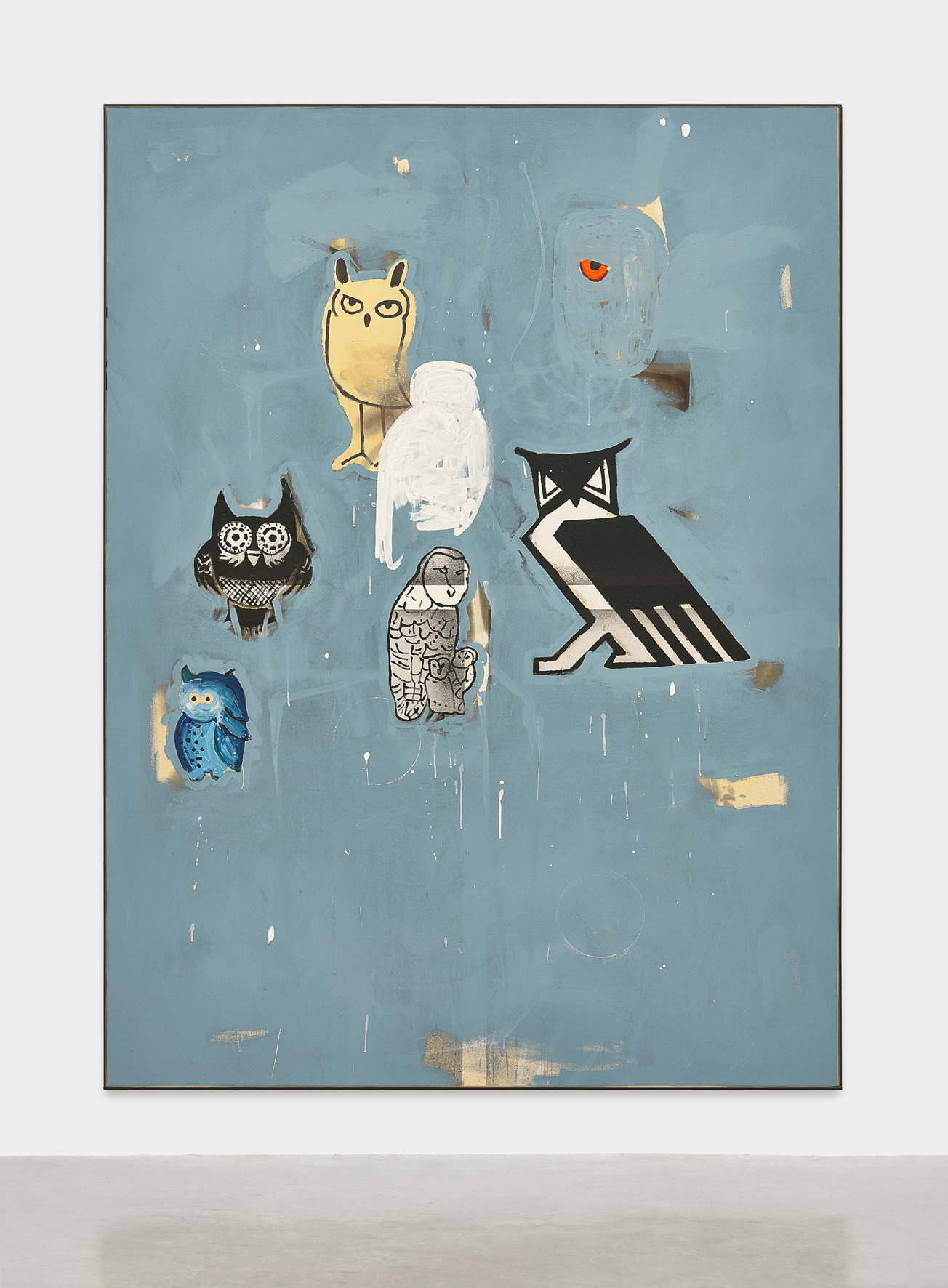 David Ostrowski, Students of Albert Oehlen (Political Paintings), 2009-2019, acrylic and lacquer on canvas, wood, 78.75h x 59w in.
