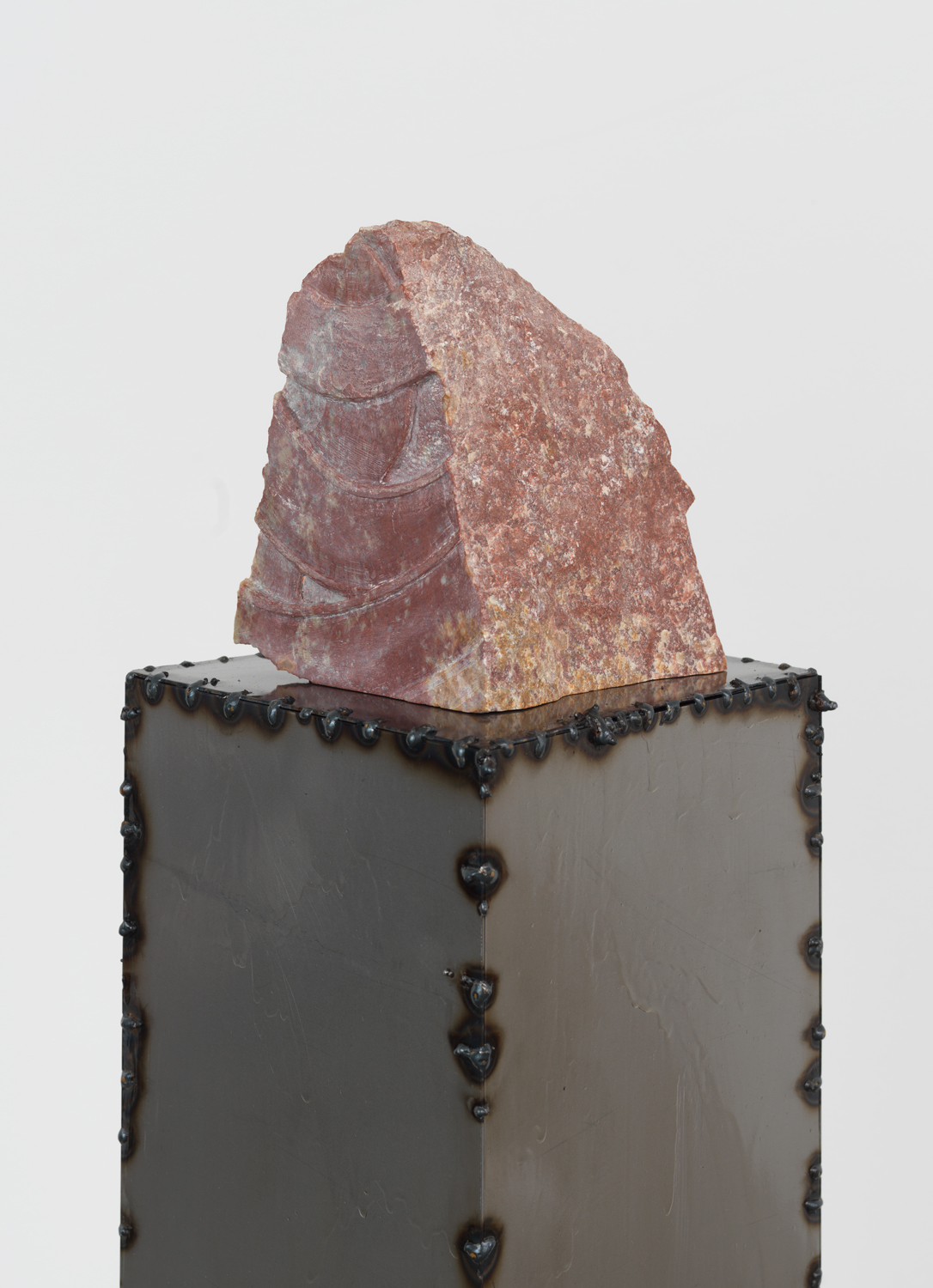 Tiril Hasselknippe, Interchange (rødt veinett) detail, 2019, carved steatite and artist-made steel plinth, 45.50h x 7.50w x 7.88d in.