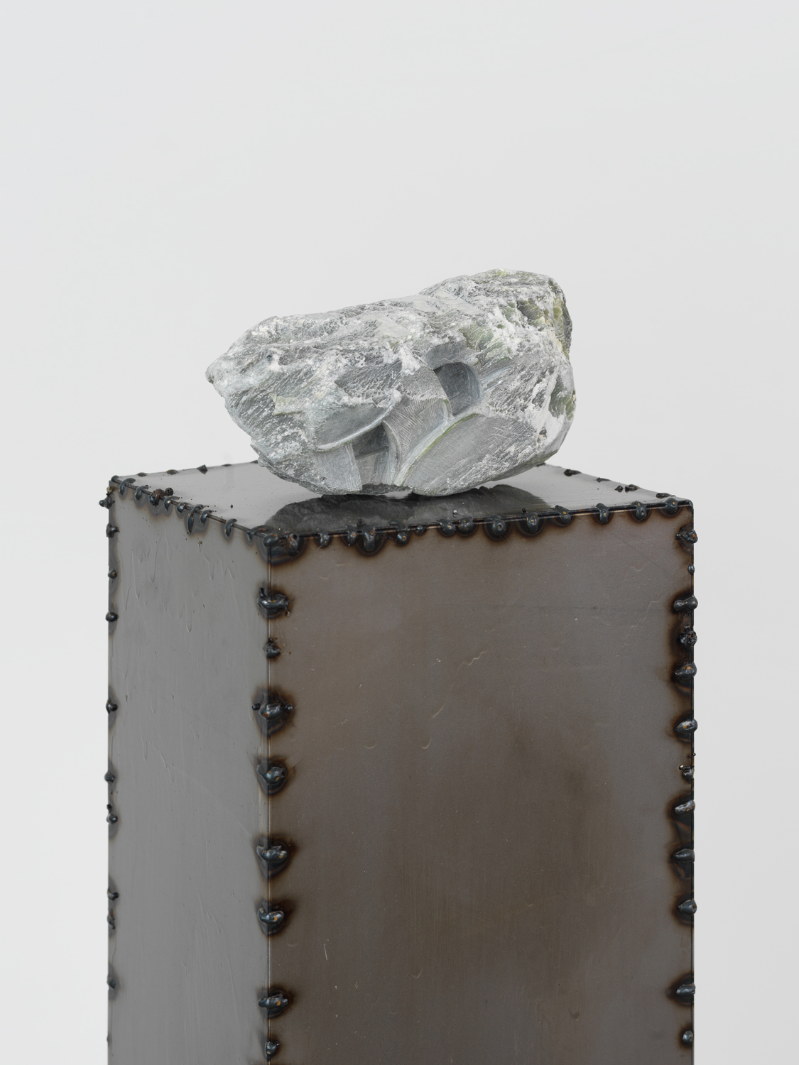 Tiril Hasselknippe, Interchange (veinett) detail, 2018, carved steatite and artist-made steel plinth, 42.25h x 7.50w x 7.88d in.