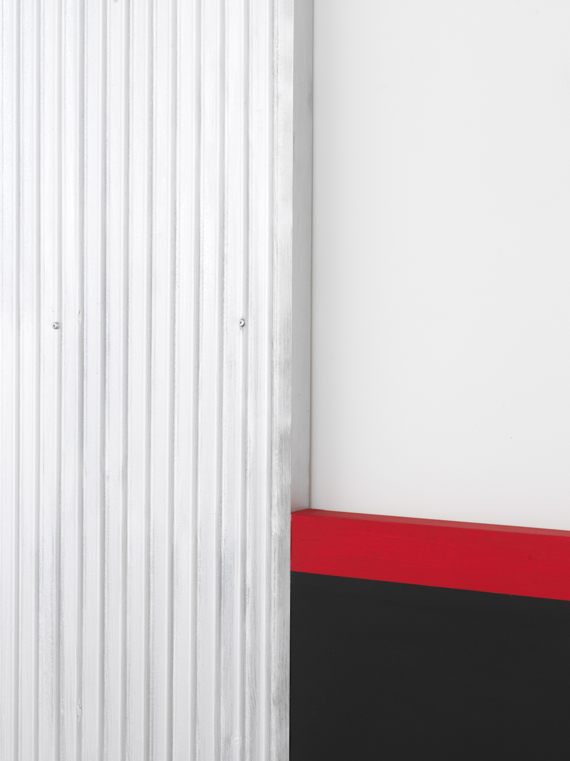 Don Dudley, XVIII detail, 2014-15, oil-based aluminum enamel and acrylic on birch plywood and corrugated metal, 74.50h x 56w x 2d in.