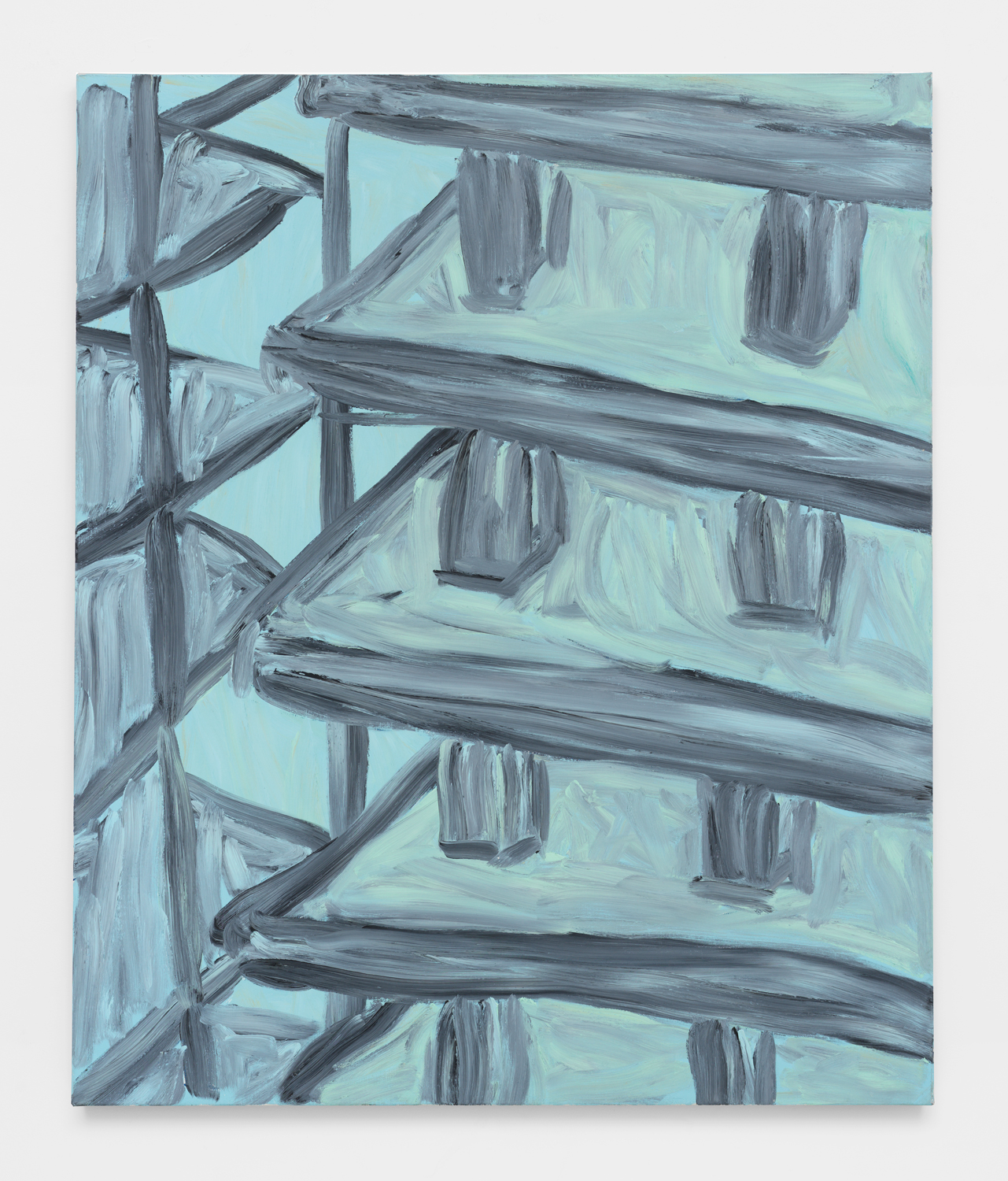 Martha Diamond, Pale Blue Construction, 1985, Oil on linen, 72h x 60w in, Exhibited at Independent NY, Magenta Plains, New York, NY, September 9–12, 2021.