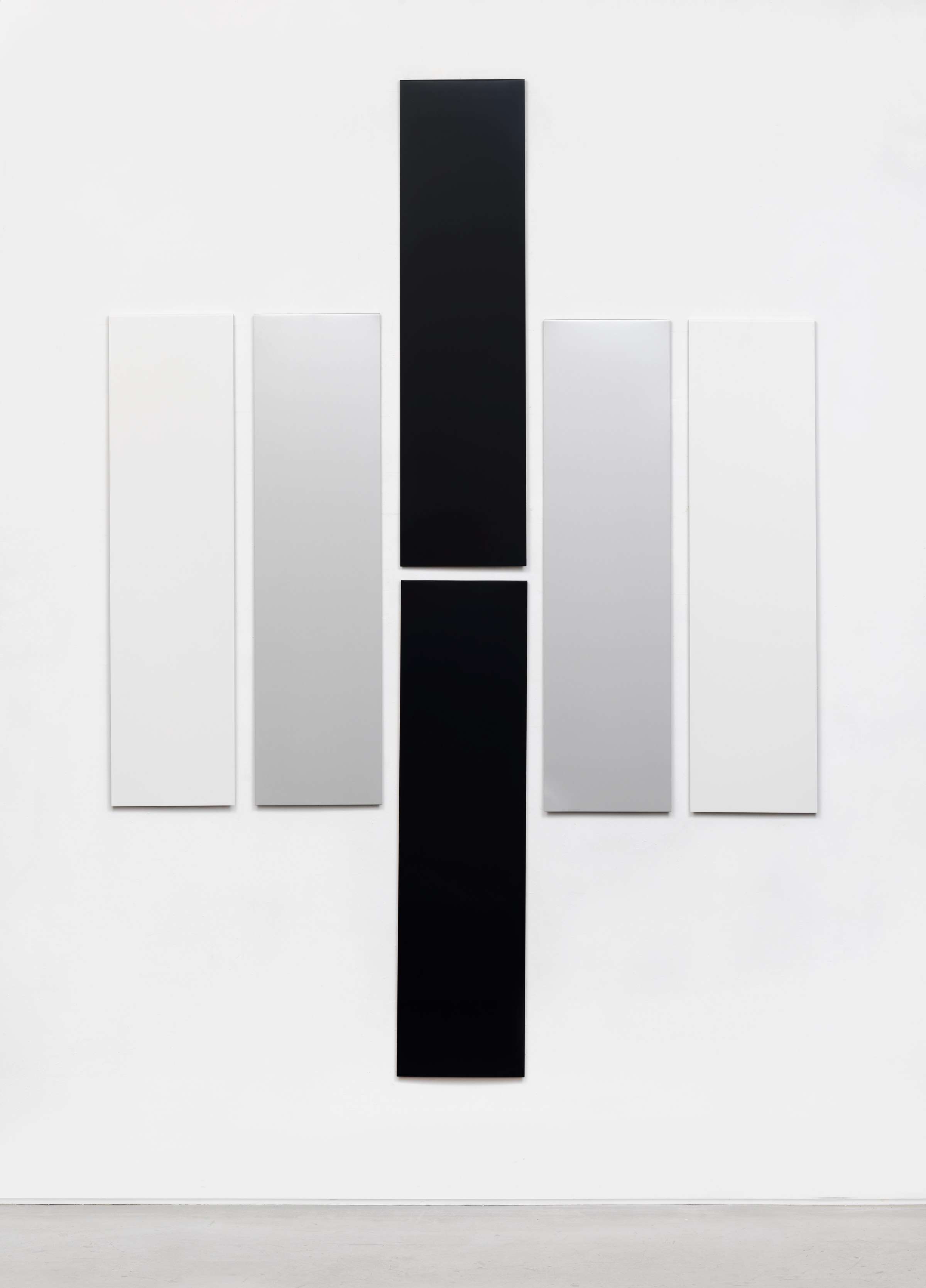 Don Dudley. Untitled (Aluminum Module), 1973-2018, acrylic lacquer on aluminum, each module 46.75 x 12 in; overall 96 x 68 in.