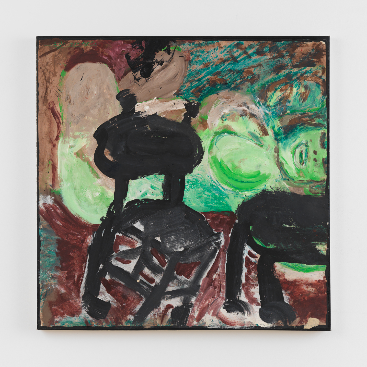 Roberto Juarez, Green Nude with Chair, 1984, Acrylic paint and oil stick on paper mounted on canvas, 42 1/2 x 42 1/2 in.