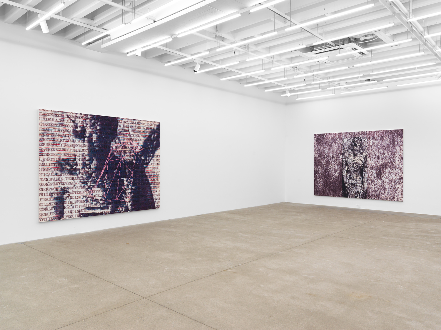 Installation view, Joseph Nechvatal: Information Noise Saturation, Magenta Plains, New York, NY, 2025