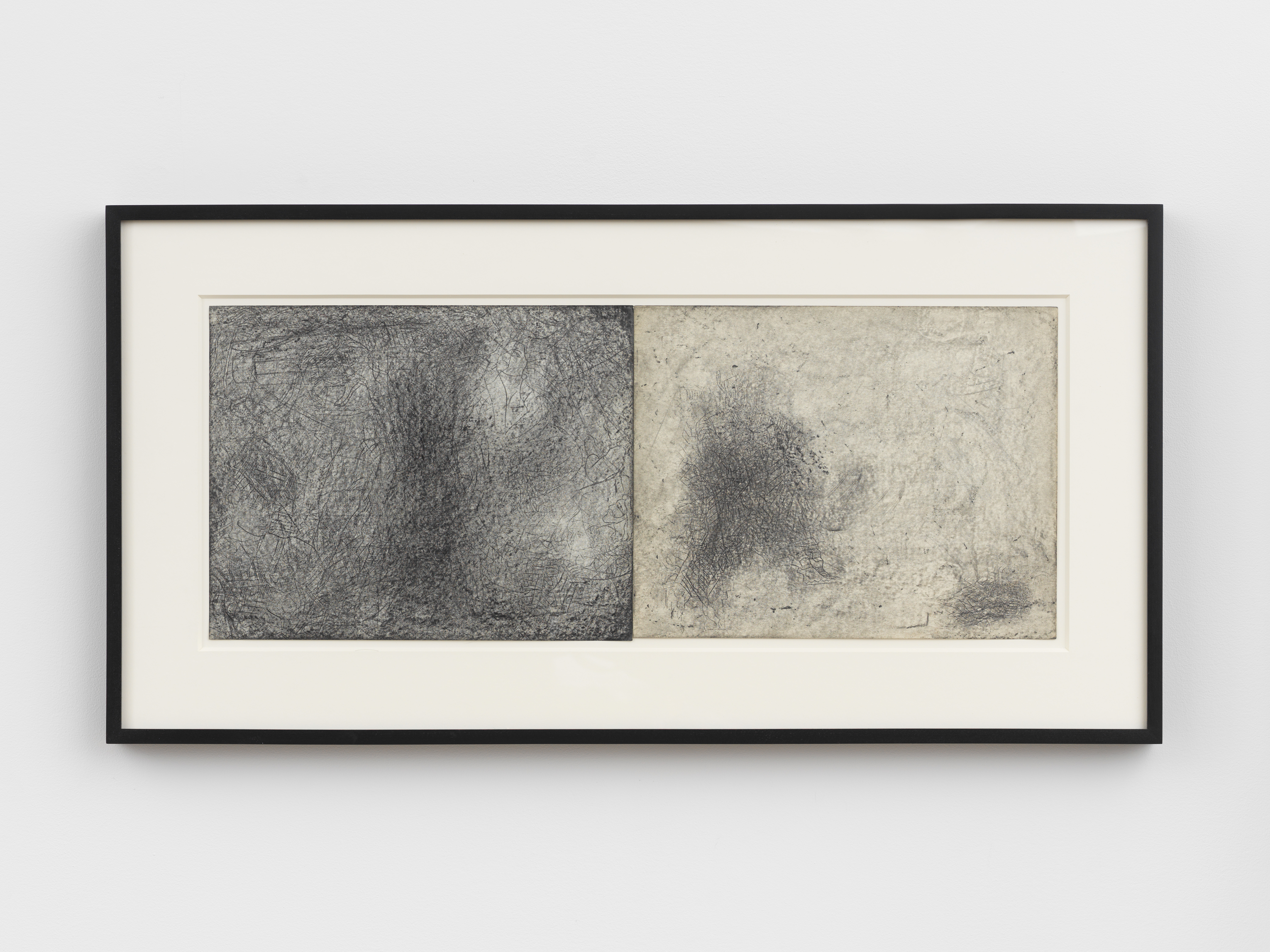 Joseph Nechvatal, Mind of the World, 1984, Graphite on paper, Diptych, Overall: 11 x 28 in., Individual: 11 x 14 in., Framed: 17 3/4 x 34 3/4 x 1 1/2 in.
