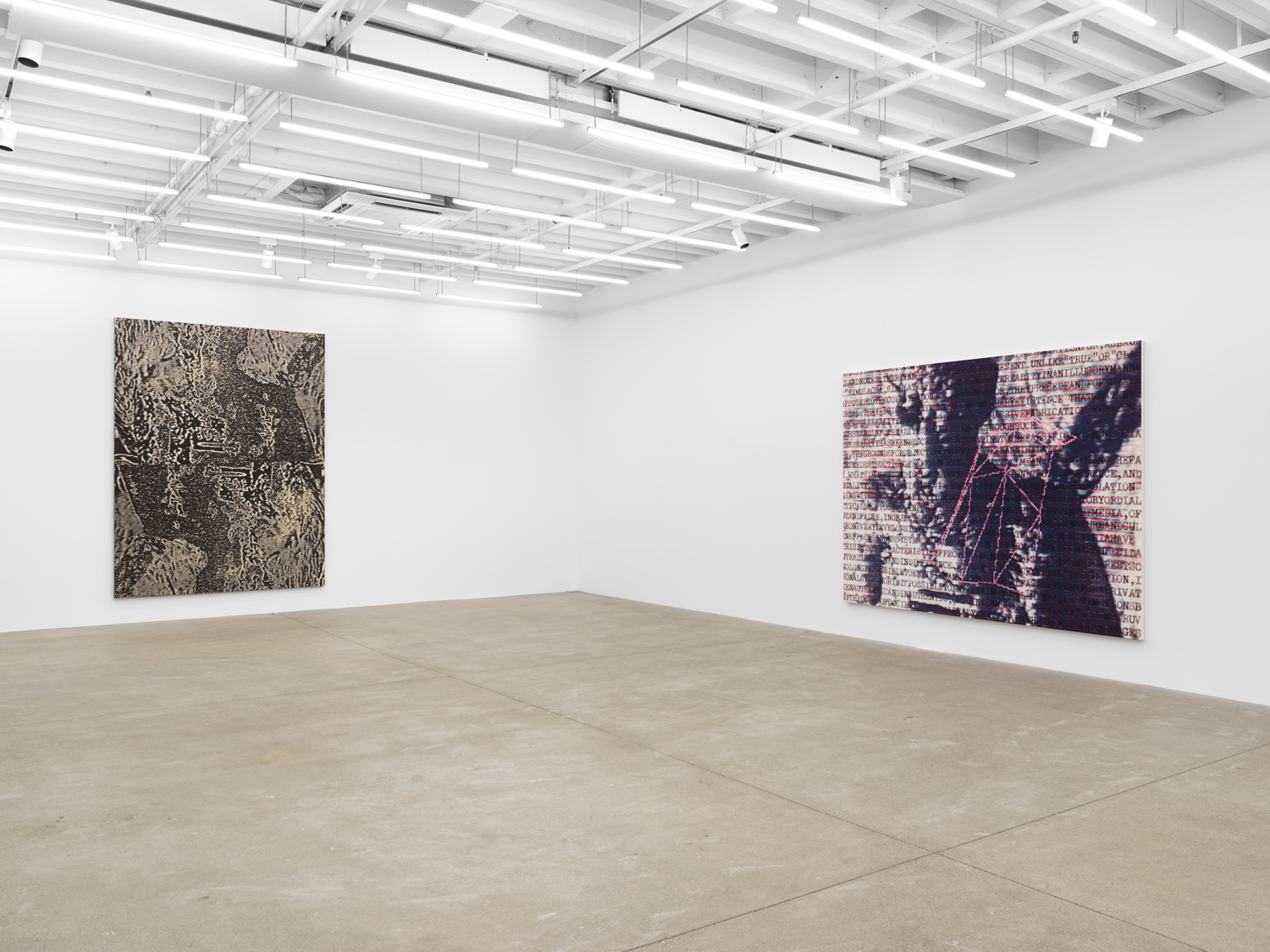Installation view, Joseph Nechvatal: Information Noise Saturation, Magenta Plains, New York, NY, 2025