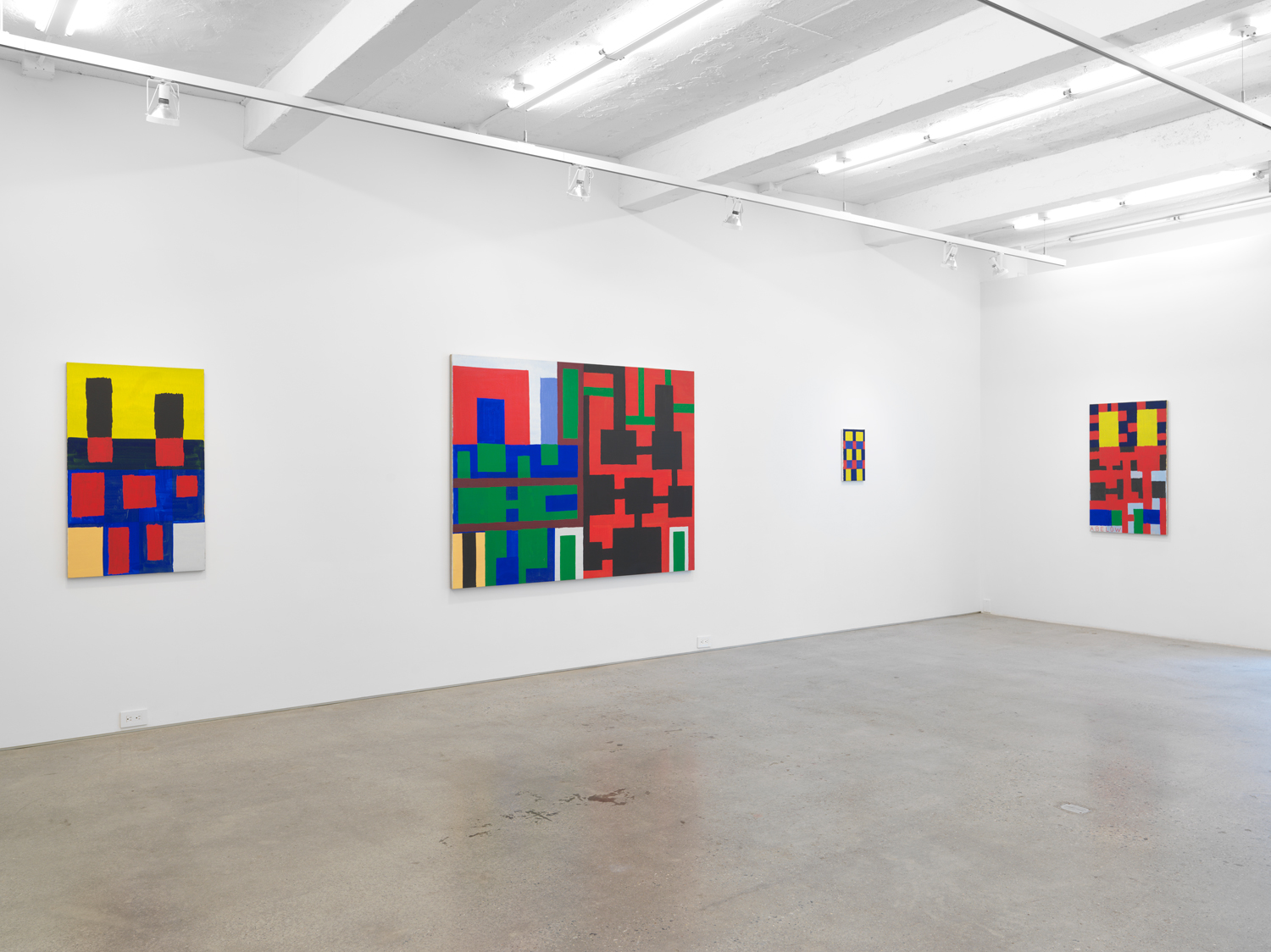 Installation view, Joshua Abelow: Leaky Abstractions 2.0, Magenta Plains, New York, NY, 2021.