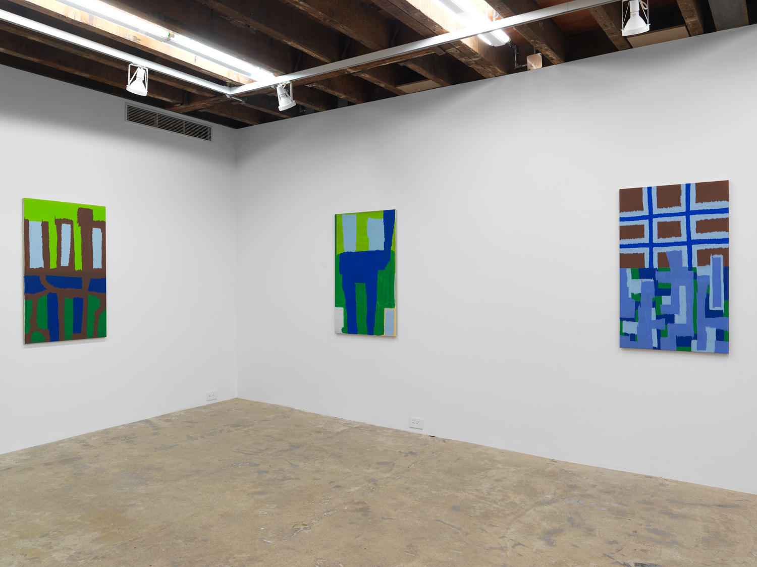 Installation view, Joshua Abelow: Leaky Abstractions, Magenta Plains, New York, NY, 2021.