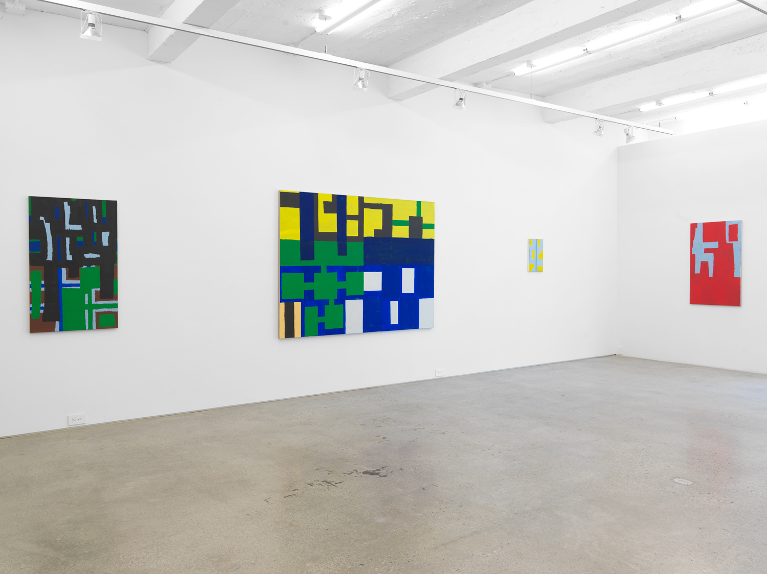 Installation view, Joshua Abelow: Leaky Abstractions, Magenta Plains, New York, NY, 2021.