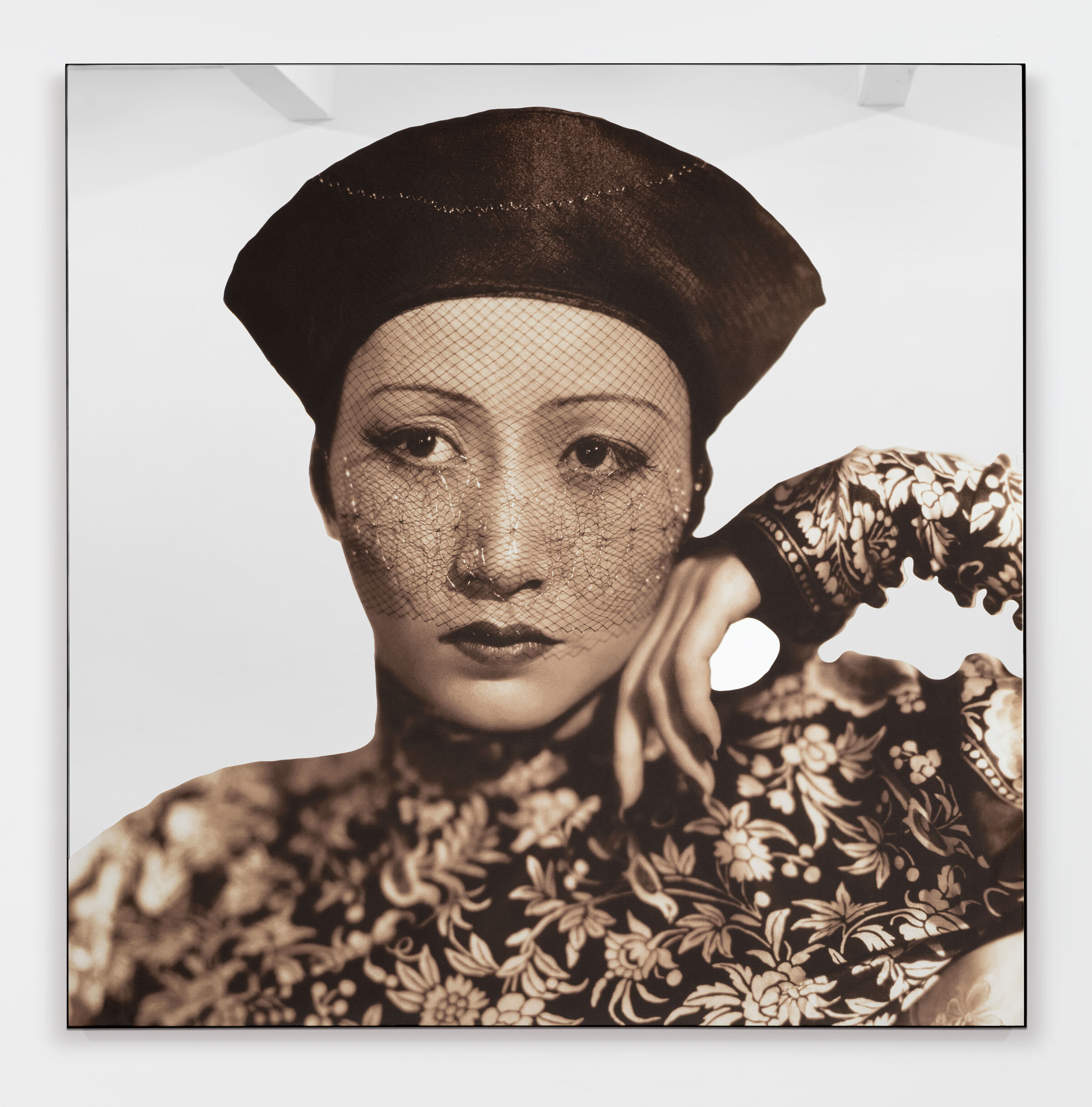 Ken Lum, Anna May Wong, 2021, Canon LED curable inks, mirror, aluminum, 54h x 54w in.