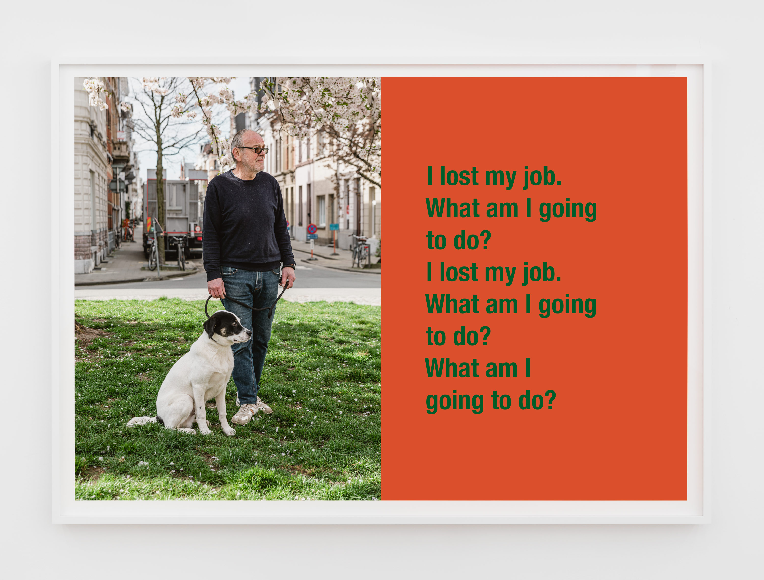 Ken Lum, I Lost My Job, 2021, Digital print on archival paper, 60 5/16h x 85 1/16w x 3d in.