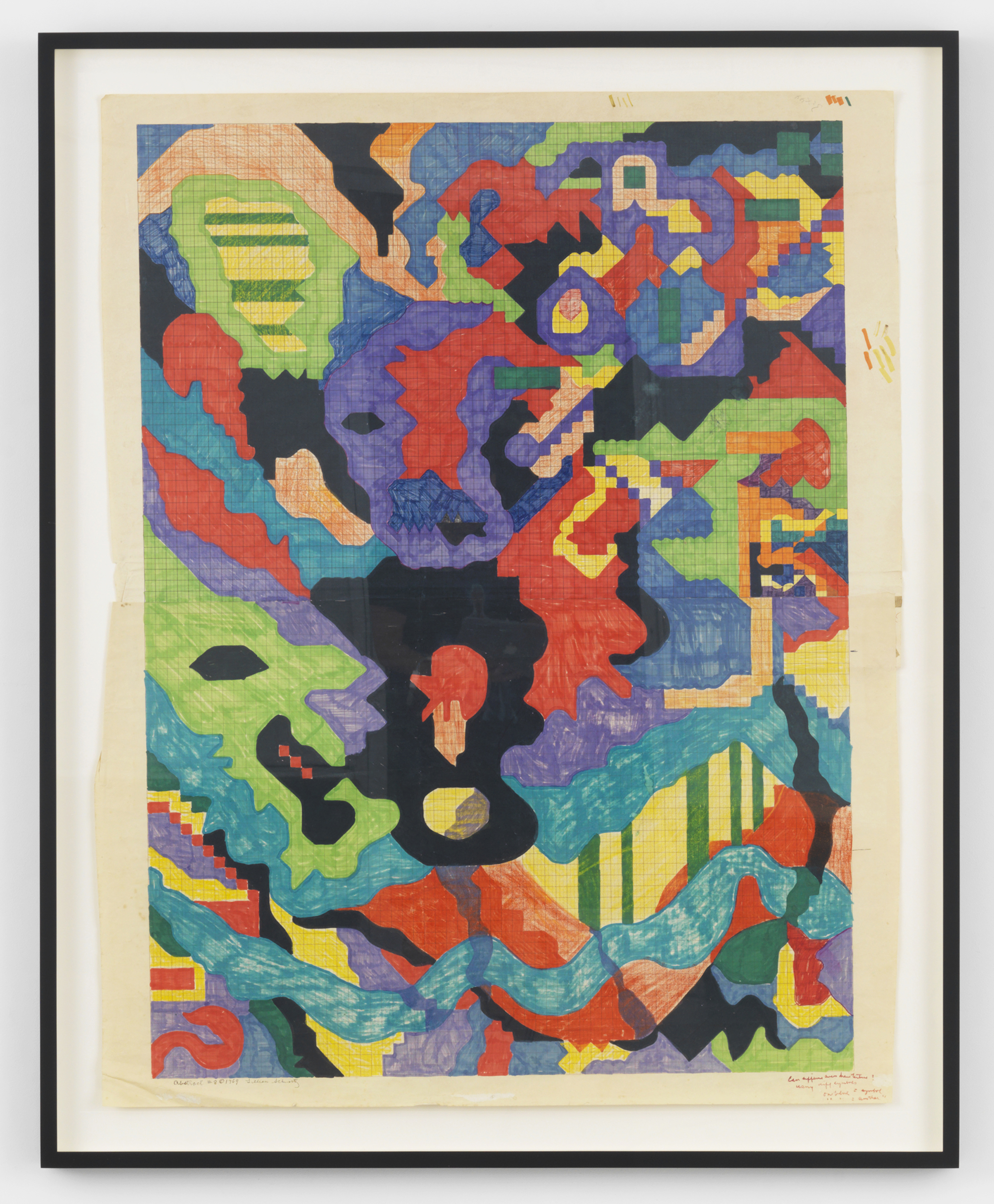Lillian Schwartz, Abstract #8, 1969, marker and crayon on graph paper, framed: 51.375h x 41.625w in.