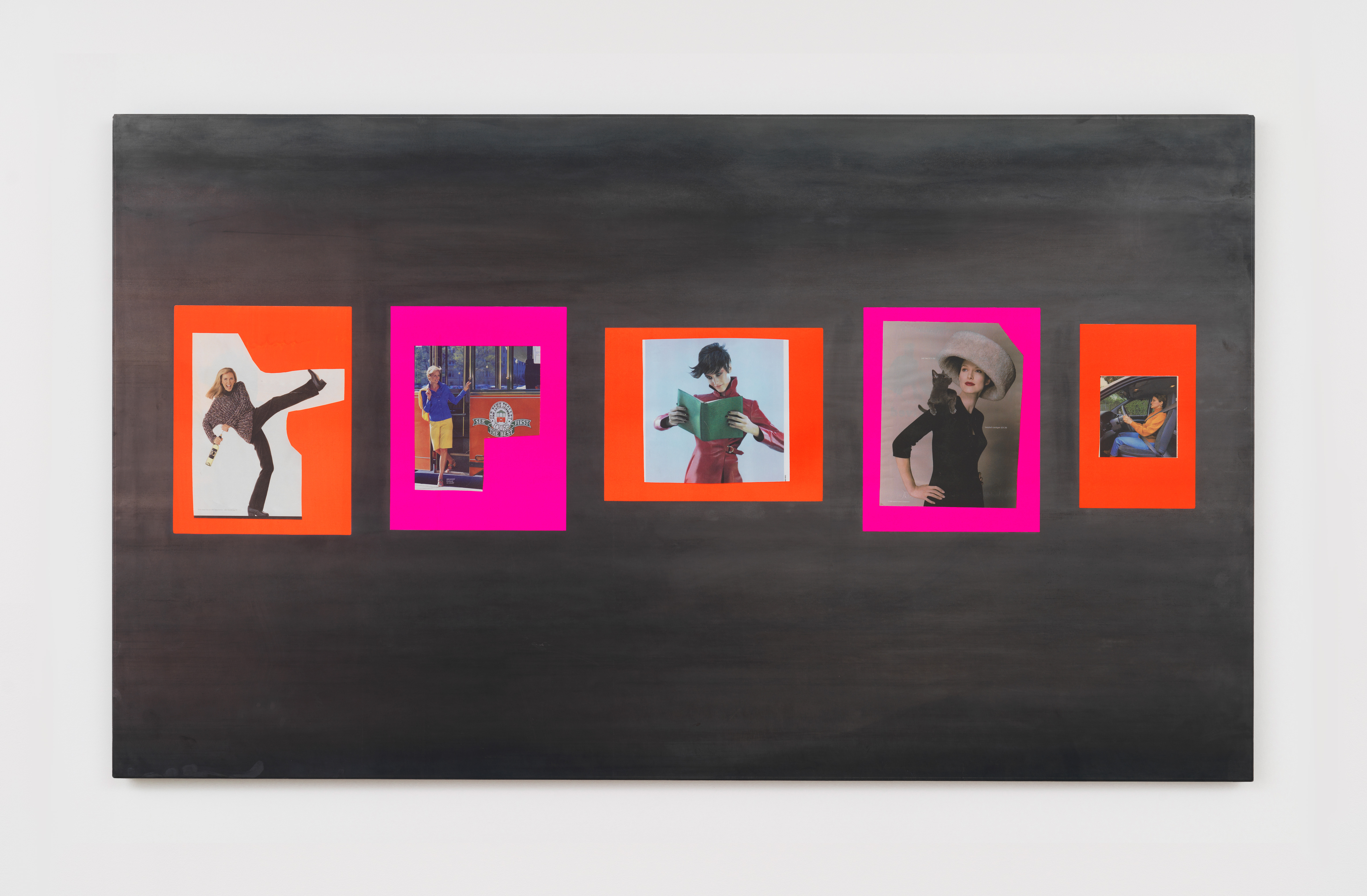 Matt Keegan, White Wine to Seatbelt, 2025, UV prints on steel, silkscreen ink, 42 x 72 x 2 in.