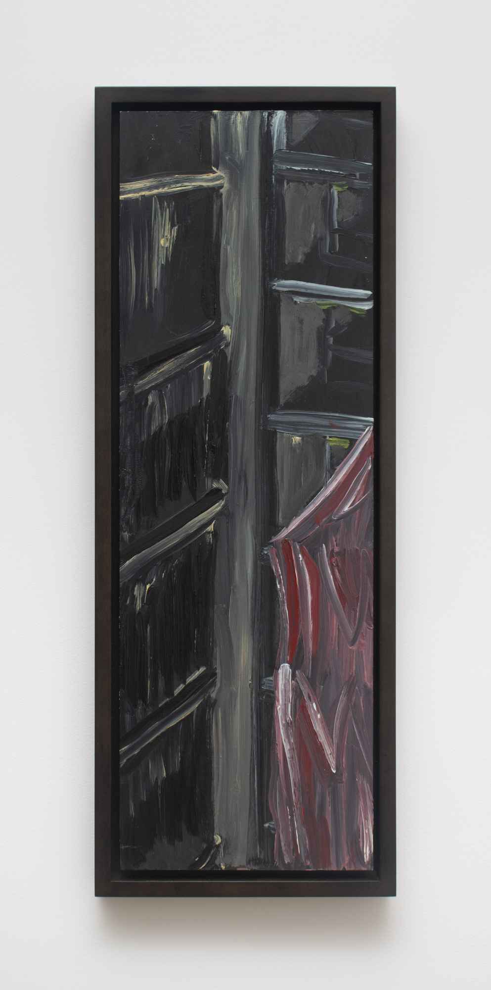 Martha Diamond, Night Scene, 1985, Oil on linen, 90 x 30 in. Exhibited in Martha Diamond: Night Lights, Magenta Plains, New York, NY, November 5–December 17, 2022.