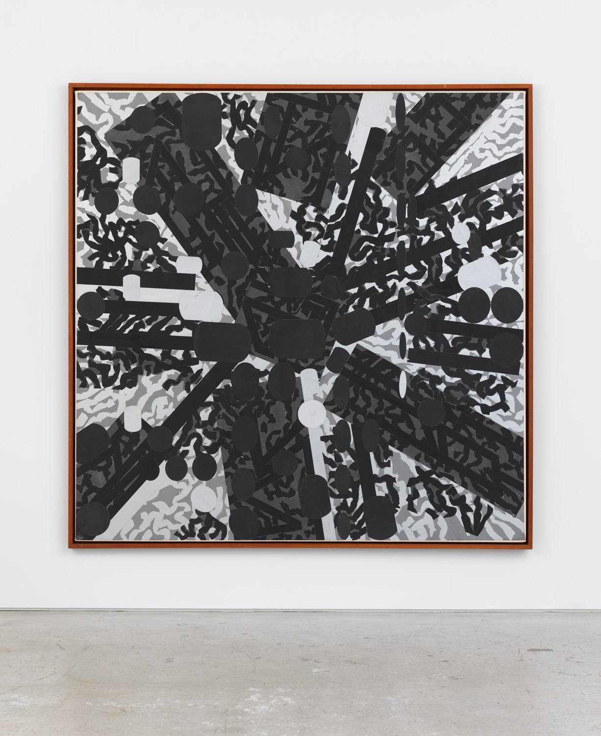 Barry Le Va, Diagrammatic Silhouettes: Sculptured Activities (Black Stress), 1987, ink on paper, cut and glued to ink on paper, 80h x 80w in.  © Barry Le Va. Courtesy David Nolan Gallery, New York, NY