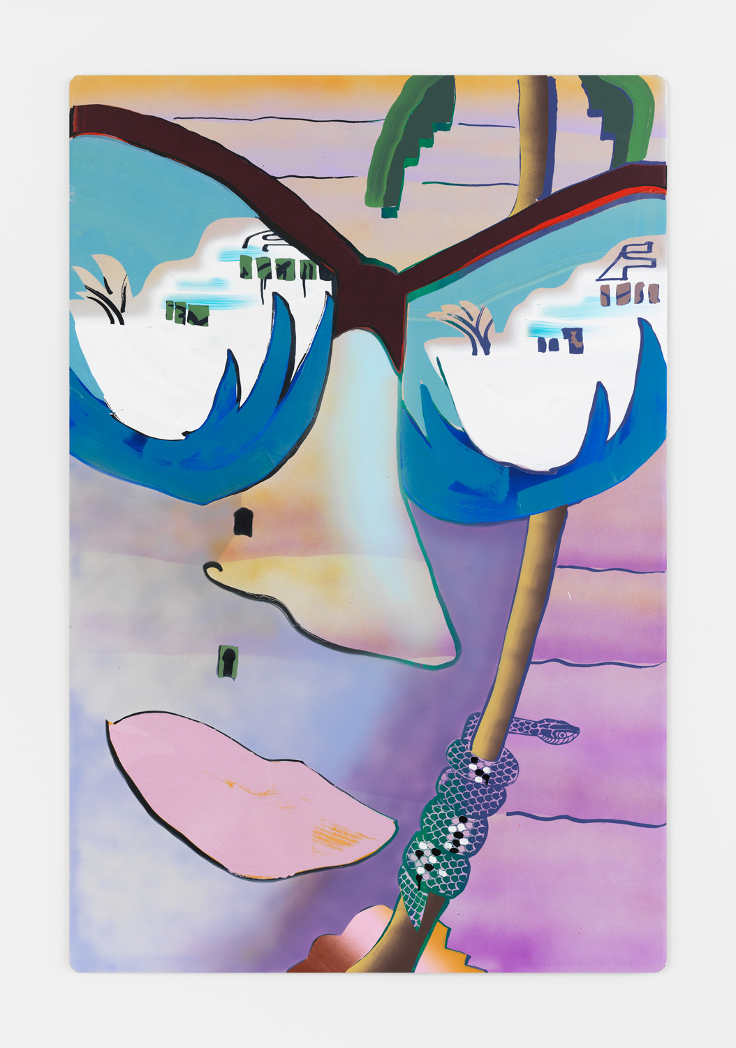 Melissa Brown, All Hands on Deck, 2016, acrylic, flashe, oil, resin, and silkscreen on corrugated aluminum, 40h x 60w in.