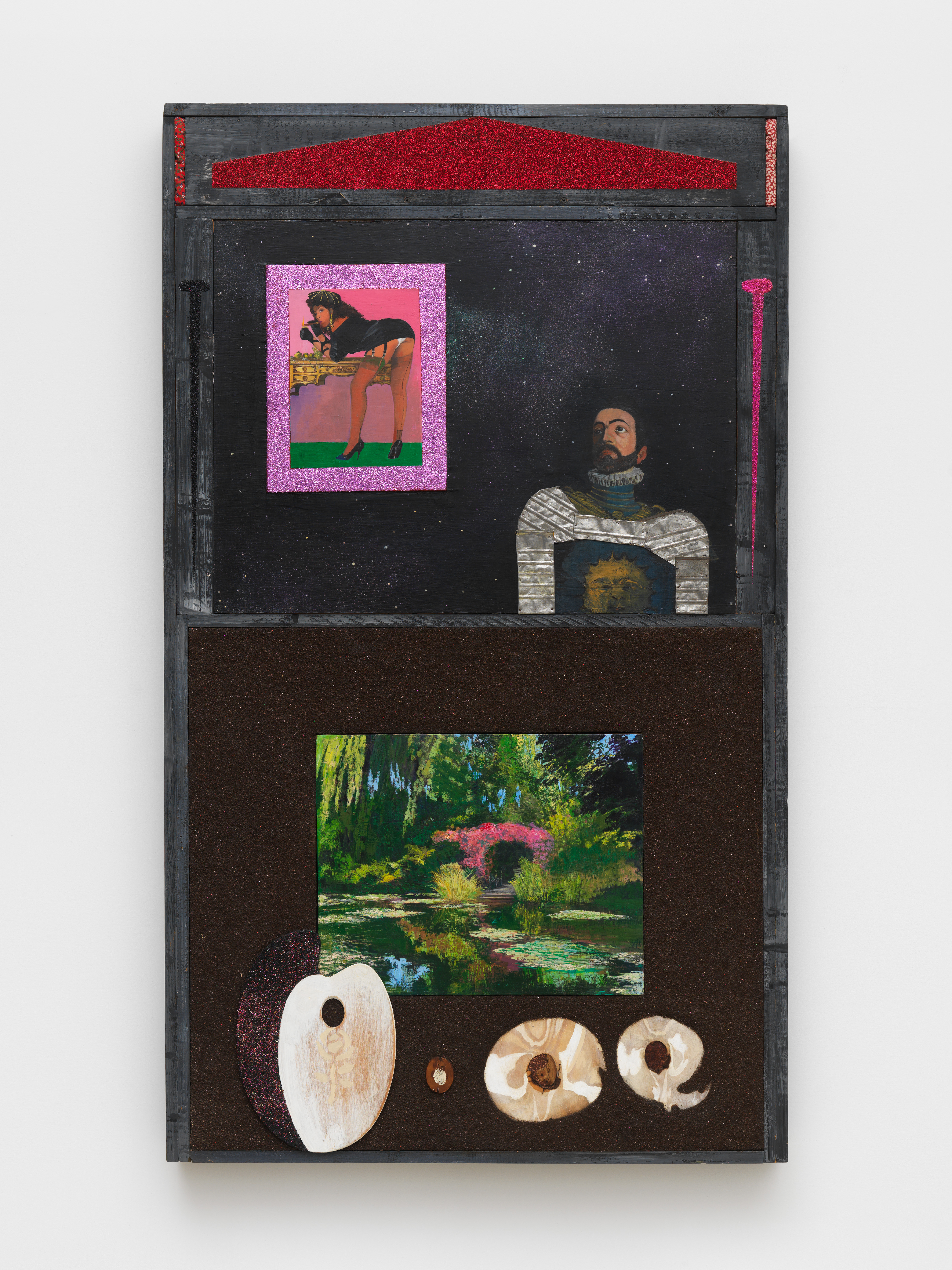 Paul Gardère, Desire, 1996, Acrylic, glitter, mud, tin, and fabric on wood, 65 x 38 1/2 x 4 in.