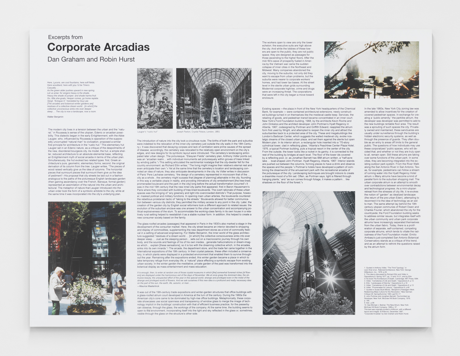 Dan Graham and Robin Hurst, Corporate Arcadias (excerpt), 1987-2018, archival inkjet print on ranger board, 20.50h x 30.50w in.