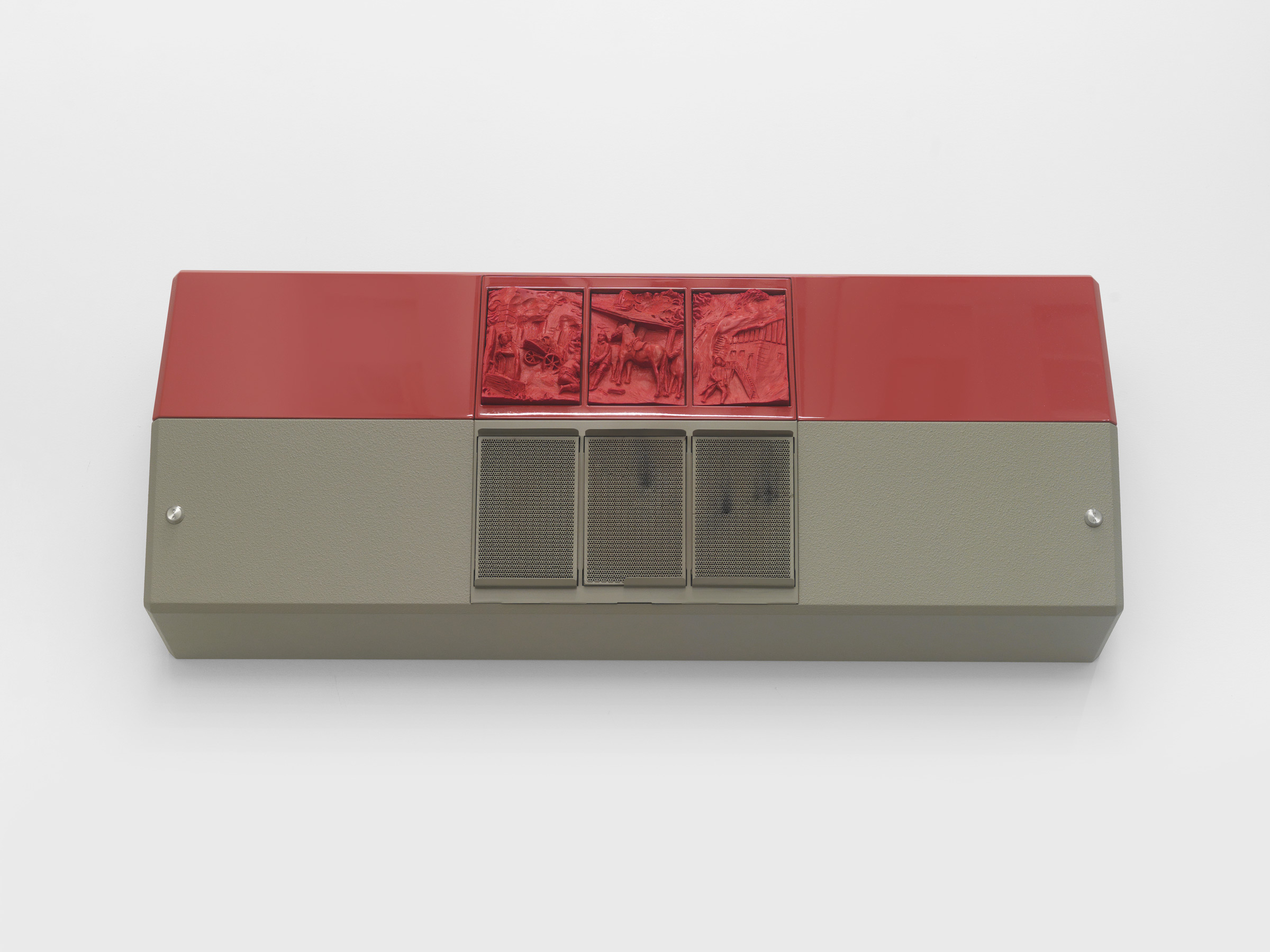 Philip Seibel, Gehäuse (Dorfschmiede), 2020, MDF, wax relief, ceramic heating element, PUR paint, resin, screws, 13 3/8 x 33 1/4 x 6 5/16 in.