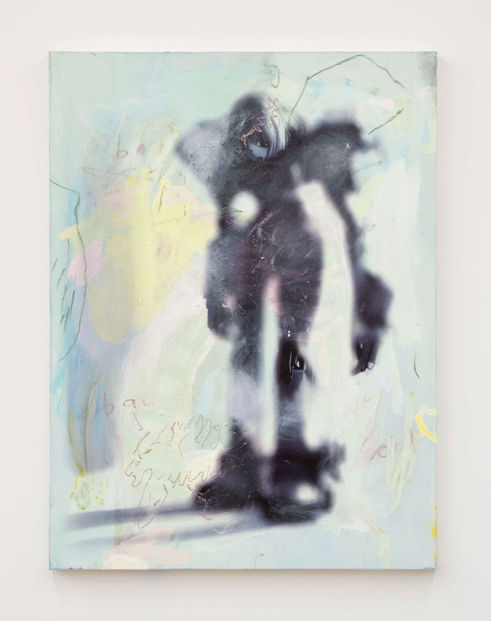 Rachel Rossin, SCRY. 1 Corinthians 13:12., 2023, Oil stick, charcoal, acrylic oil and UV ink on canvas, 40 x 30 x 1 1/2 in.