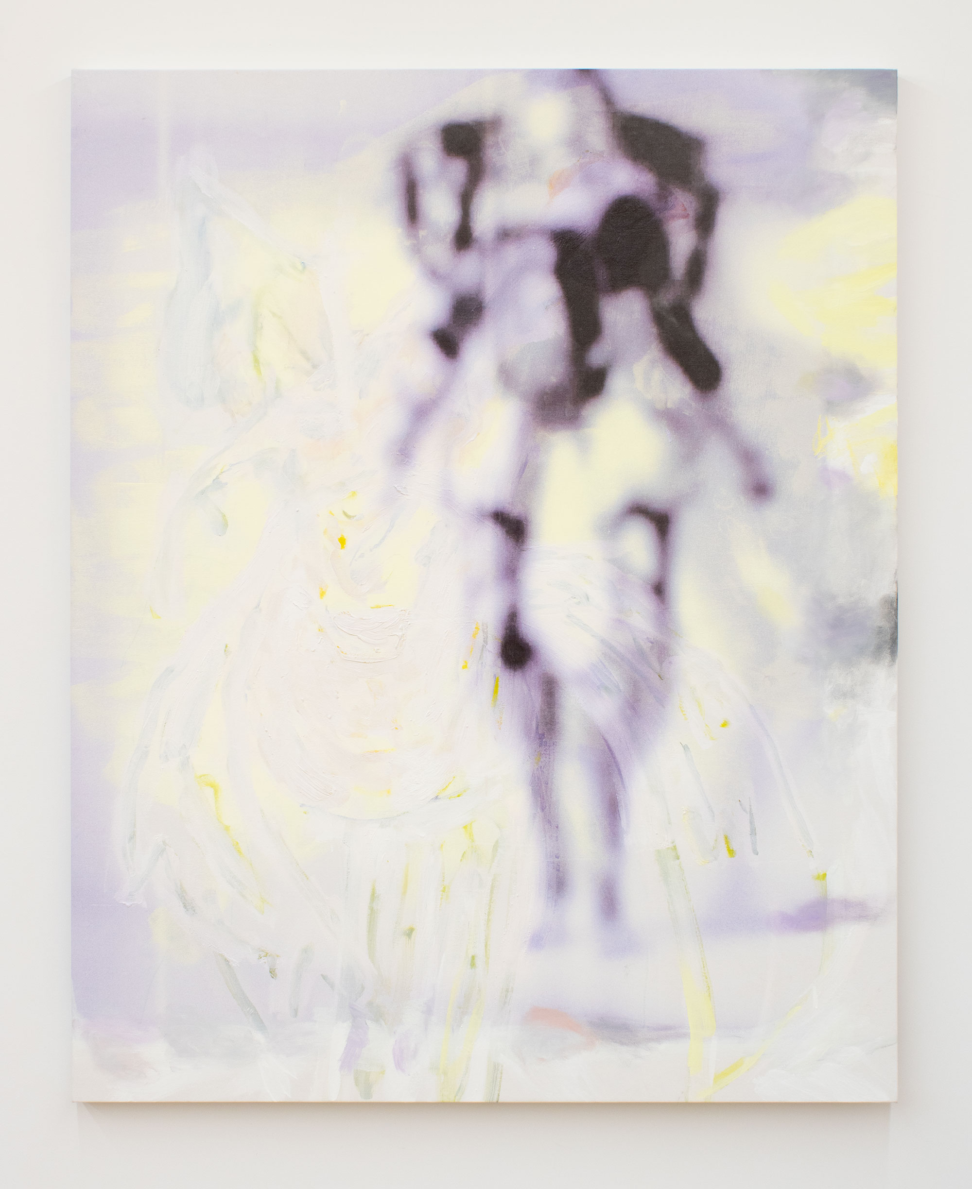 Rachel Rossin, Just like Velveteen Rabbit, Mech Standing, 2023, Oil stick, charcoal, acrylic oil and UV ink on canvas, 60 x 48 x 1 1/2 in.