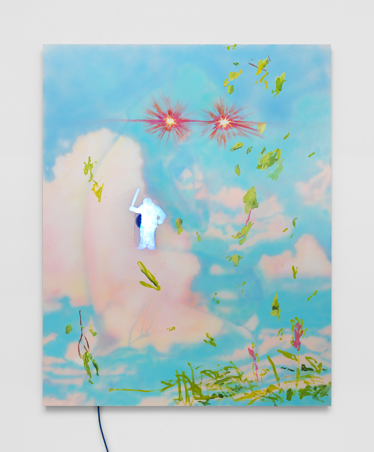 Rachel Rossin, Figment of a Fugue State, 2020, Oil and airbrushed acrylic on panel with embedded holographic display, 60h x 48w in.