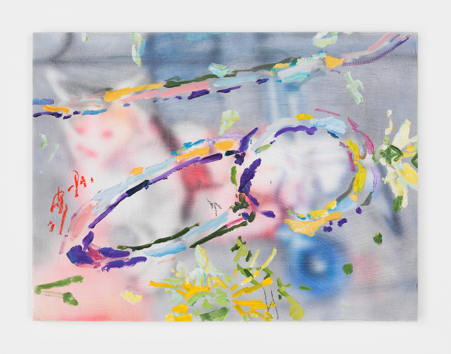 Rachel Rossin, Pulled Tendon, RJ, 2021, Oil, oil stick, and airbrushed acrylic on panel, 18h x 24w in.