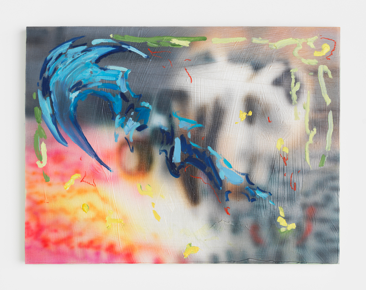 Rachel Rossin, Kitten and Scythe, 2021, Oil and airbrushed acrylic on panel, 18h x 24w in.