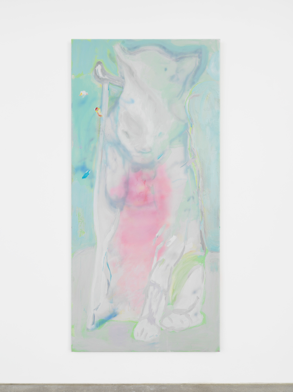 Rachel Rossin, Tall Cat on Mend, 2021, Oil, acrylic, airbrushed acrylic, and airbrushed oil on canvas, 84h x 40w in.